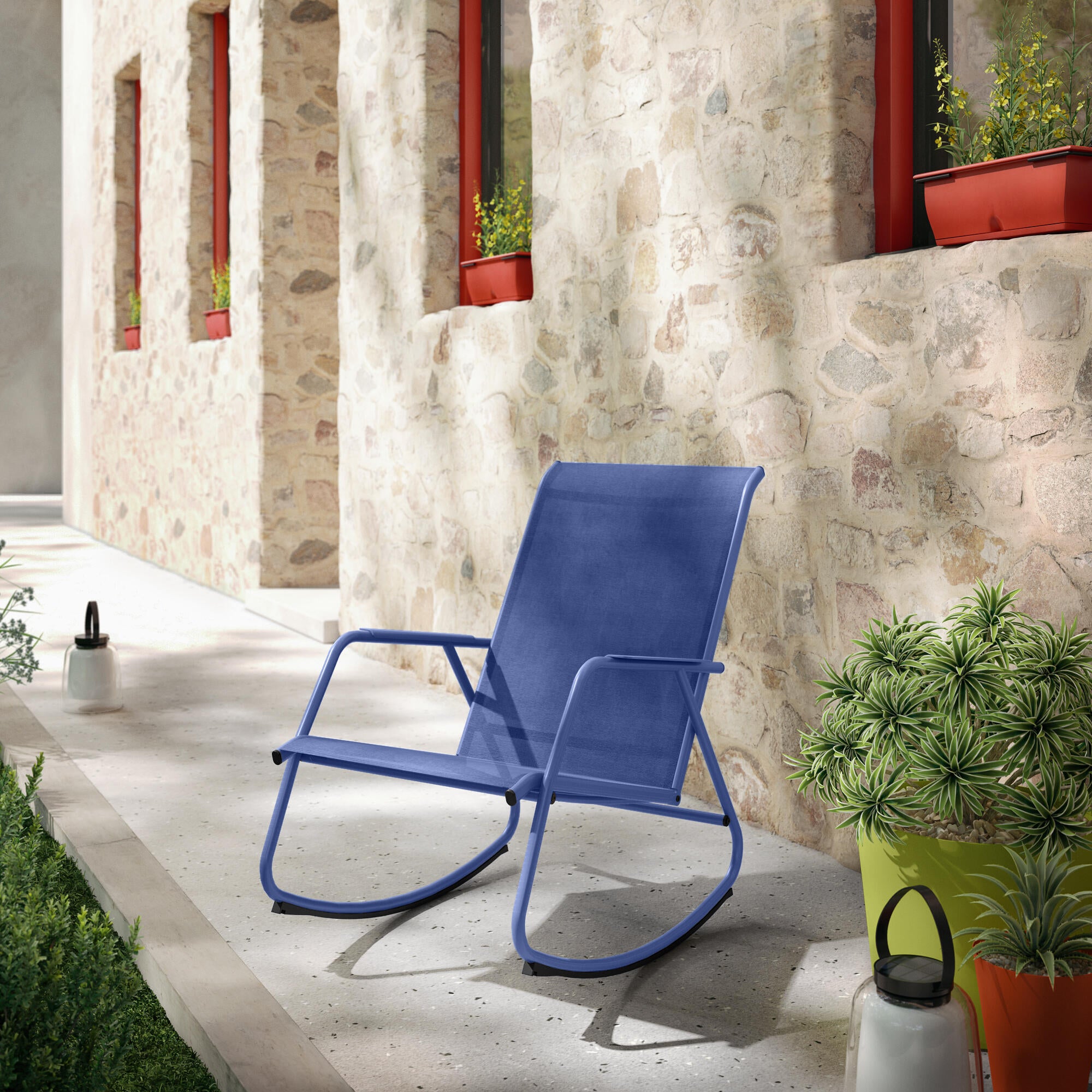 Sillón mecedora de exterior Naterial Lyco de acero azul - 7