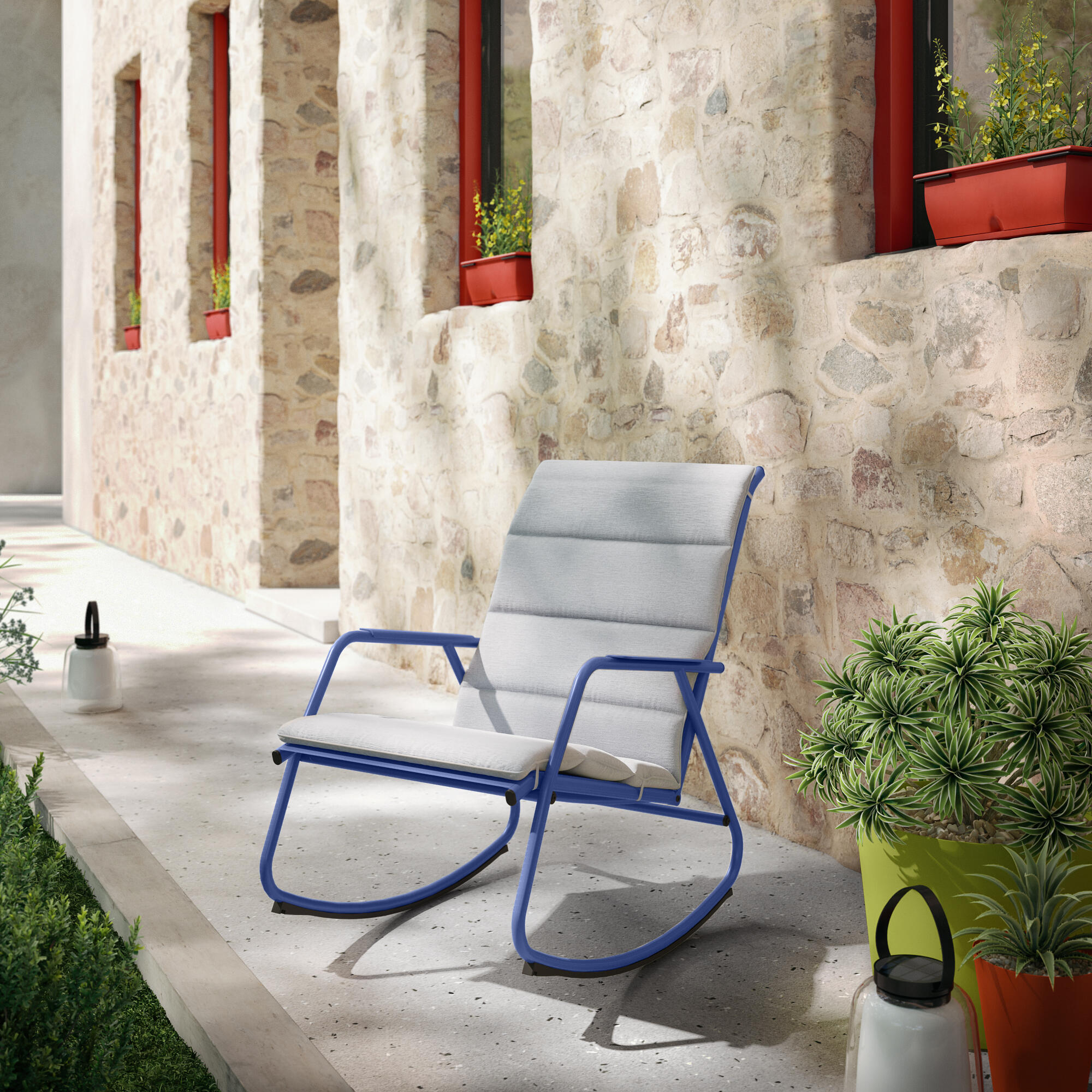 Sillón mecedora de exterior Naterial Lyco de acero azul - 6