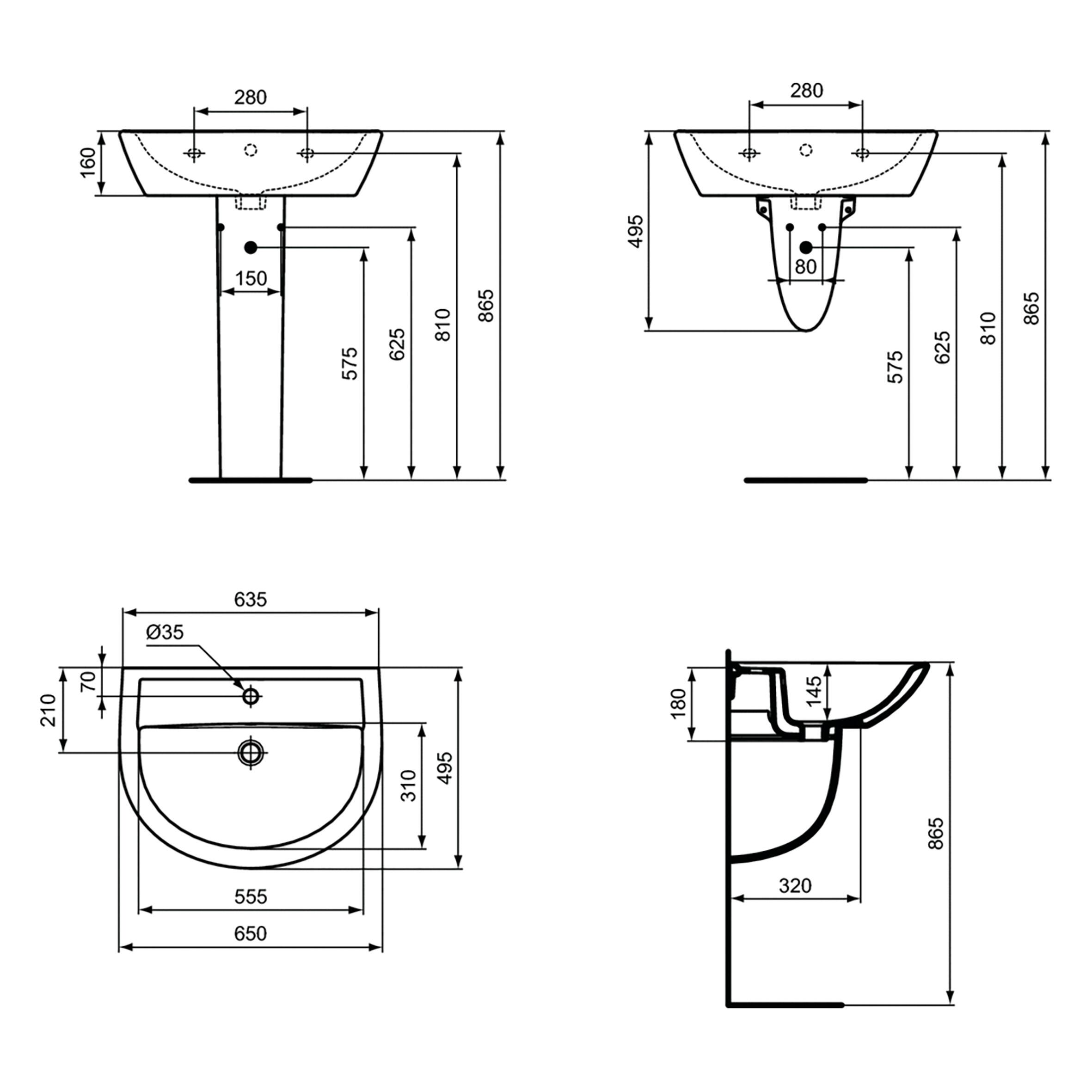 Lavabo sospeso tondo T469501 H 18 x P 49.5 cm in ceramica bianco lucido - 4