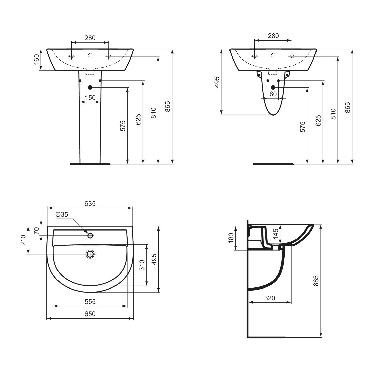 Lavabo sospeso tondo T469501 H 18 x P 49.5 cm in ceramica bianco lucido - 3