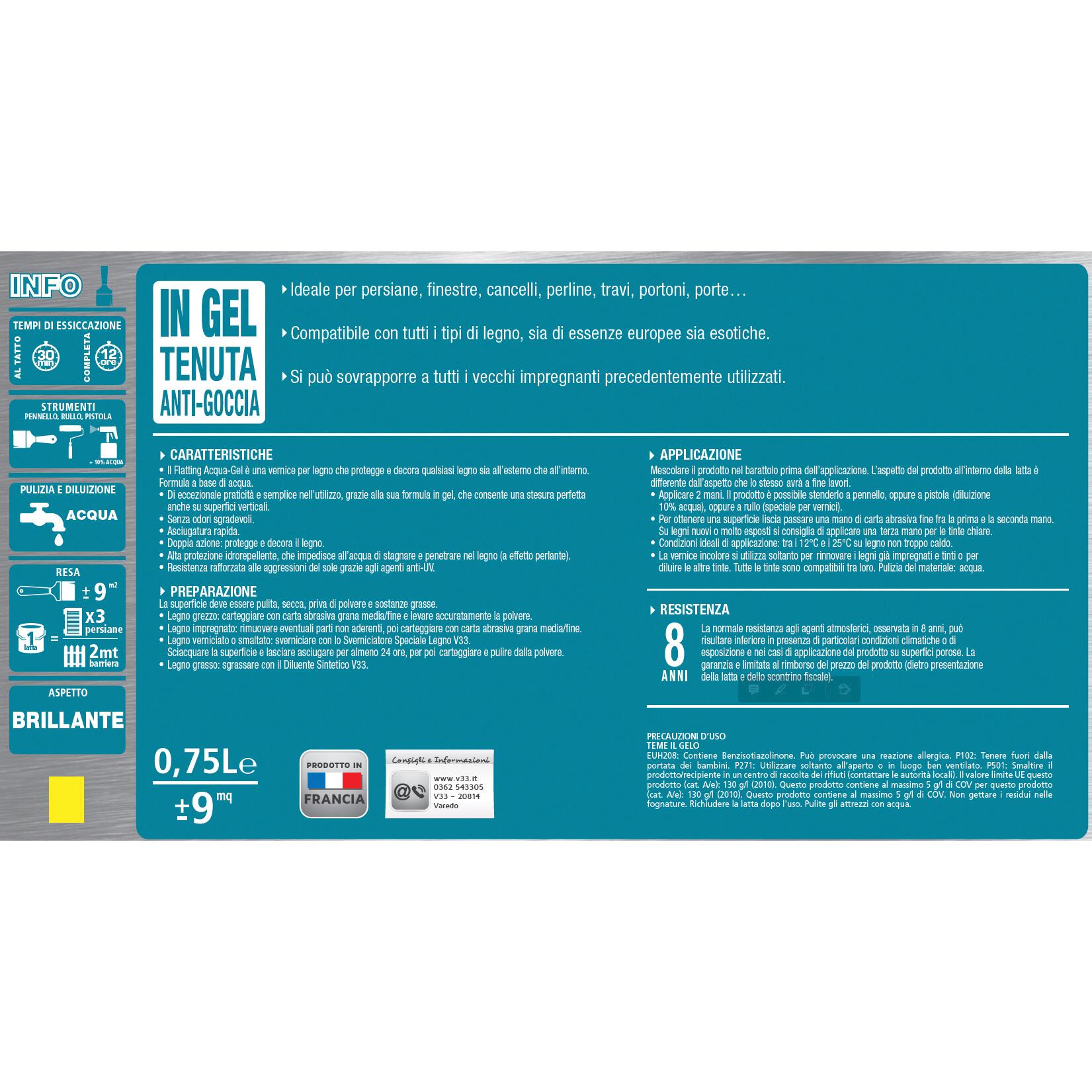 Flatting a base acqua V33 Acqua-Gel noce scuro lucido 0.75 lt, 8 anni di protezione. - 6