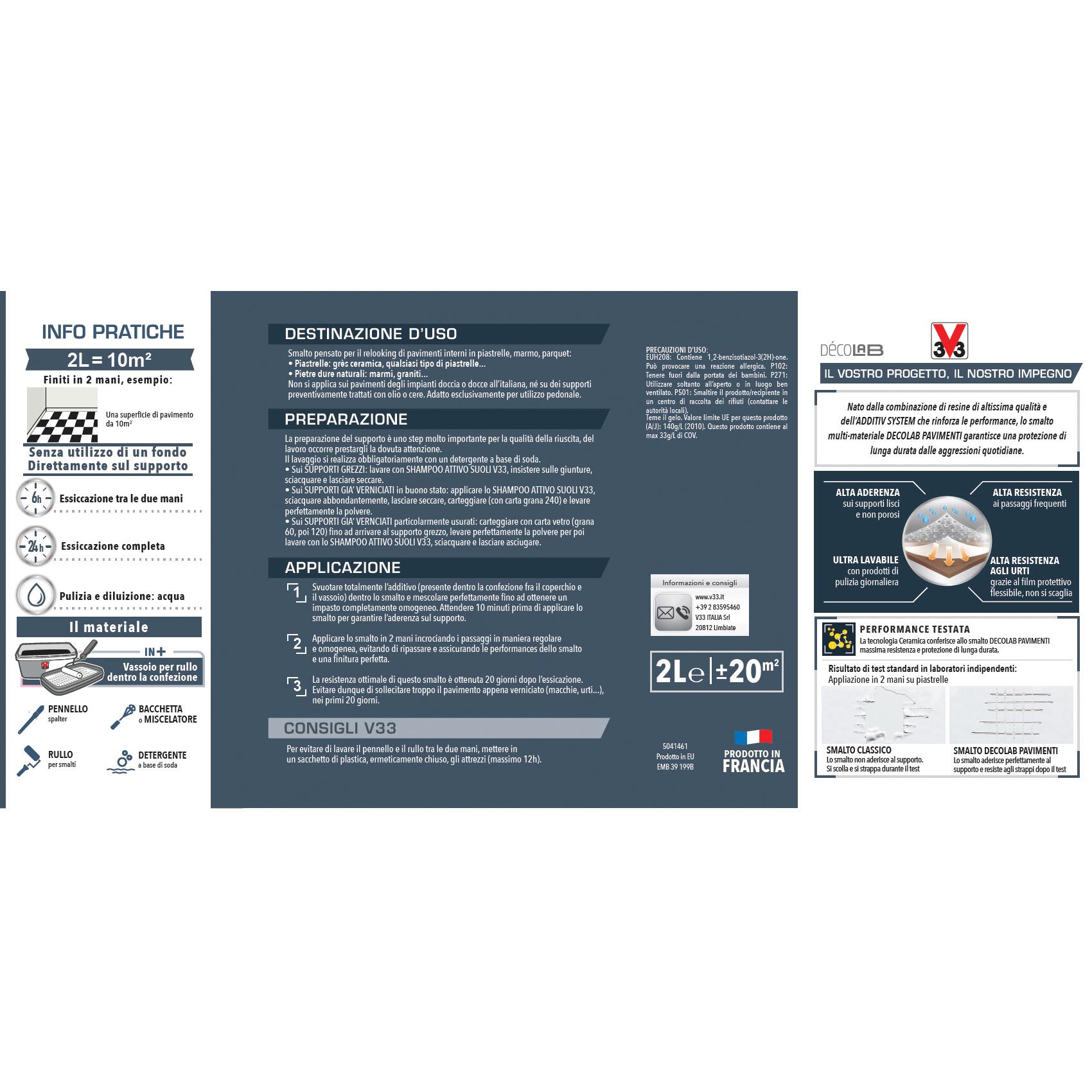 Smalto per pavimenti interni base acqua V33 DECOLAB PAVIMENTI grigio fume satinato 2 L - 5