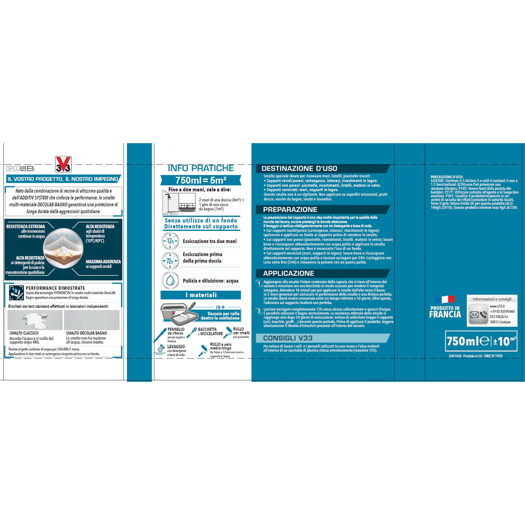 Smalto da interno per piastrelle lavabile, V33 Decolab bianco satinato, 0.75 L - 5