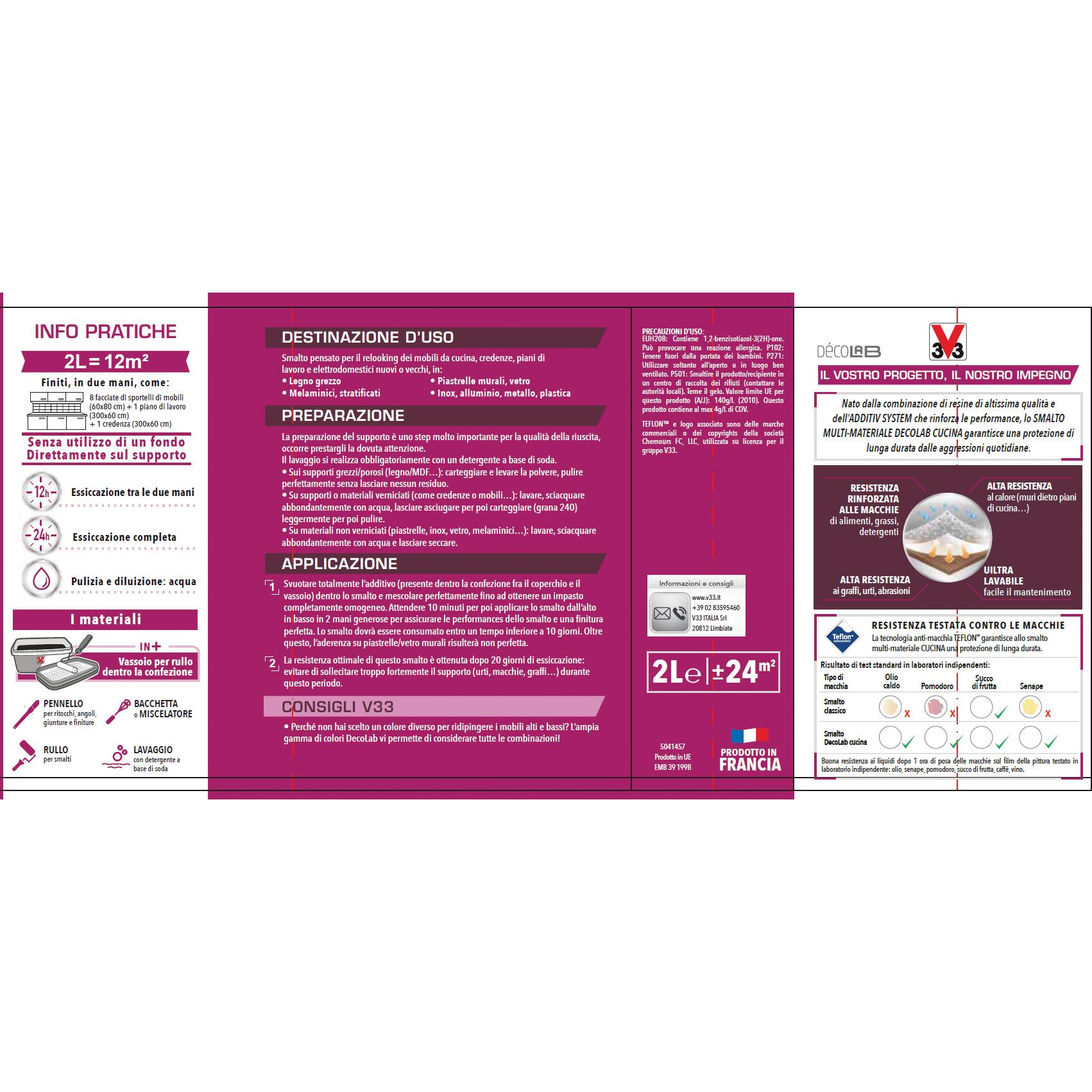 Smalto da interno per mobile lavabile, V33 Decolab Cucina grigio chiaro satinato, 2 L - 5