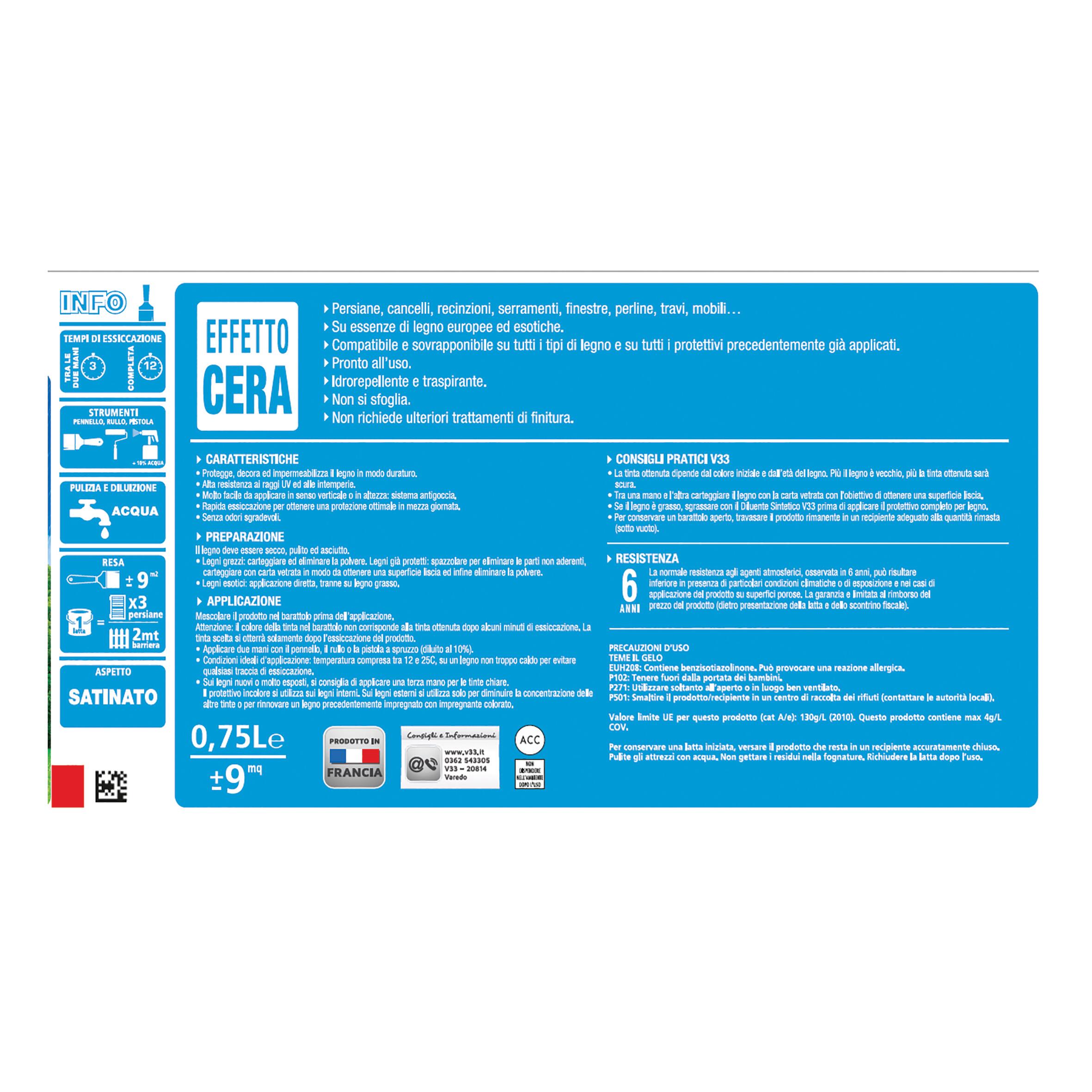 Impregnante per legno da esterno a base acqua V33 Acqua-Gel noce scuro satinato 0.75 lt, 6 anni di protezione. - 7