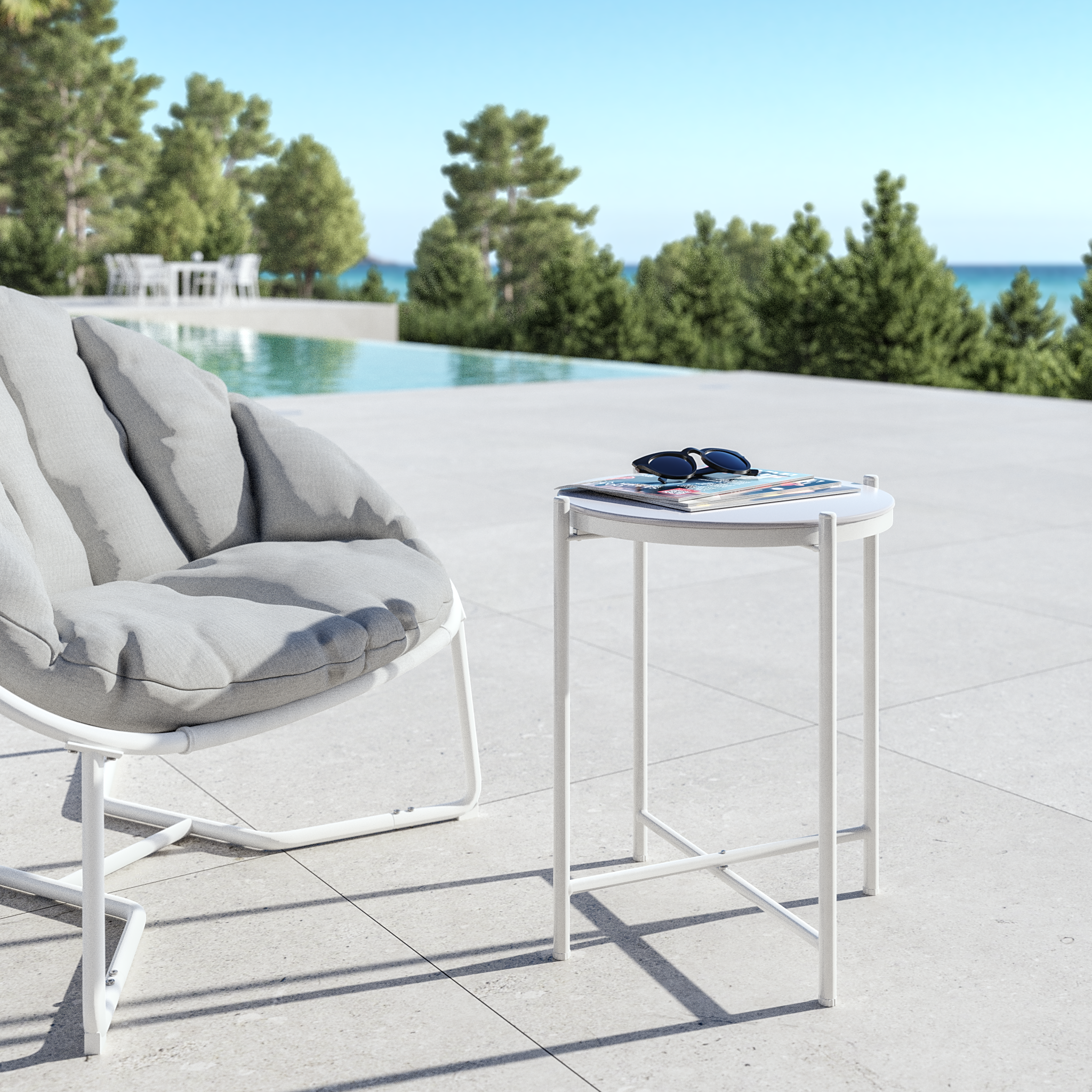 Mesa auxiliar Naterial Mobis efecto cemento blanco de ø 43 cm - 14