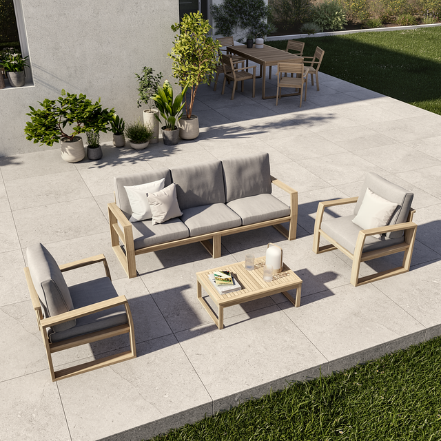 Salotto da giardino per 5 persone marrone Solaris NATERIAL con cuscini in poliestere grigio
