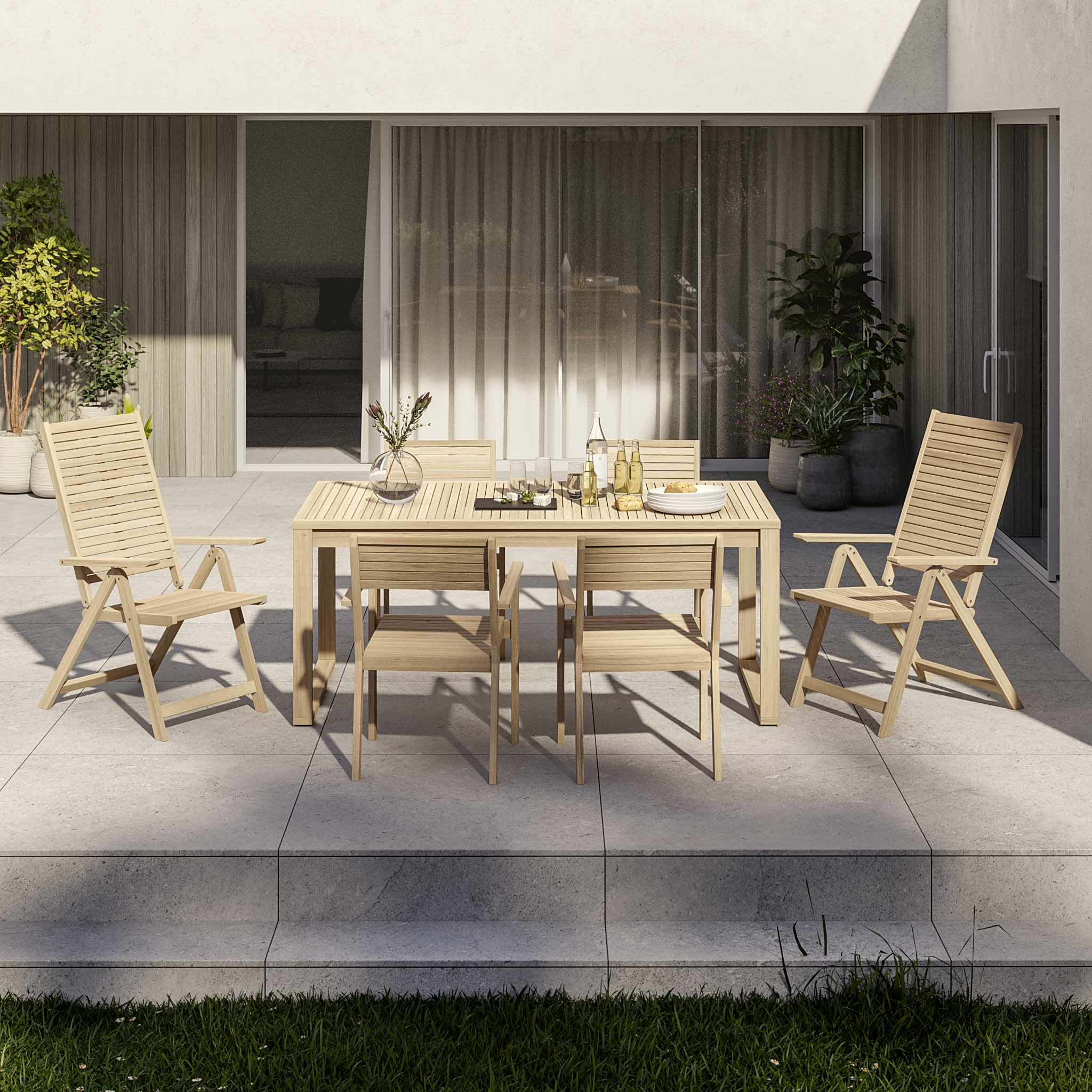 Tavolo allungabile da esterno rettangolare in acacia naturale 8 posti L da 180 a 240x90cm, Solaris NATERIAL - 10