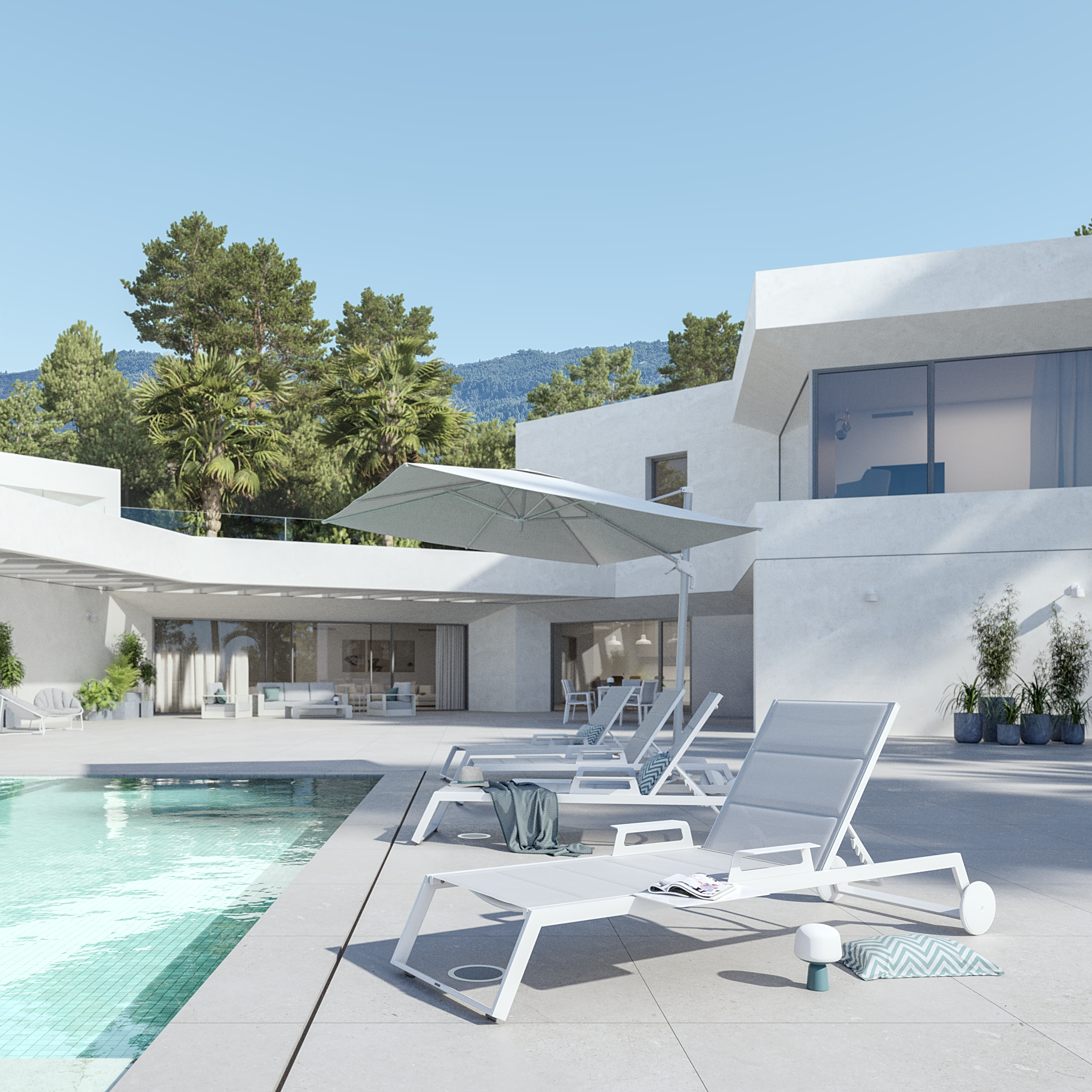 Parasol déporté NATERIAL Aura blanc mat carré, L286 x l.286 cm - 4