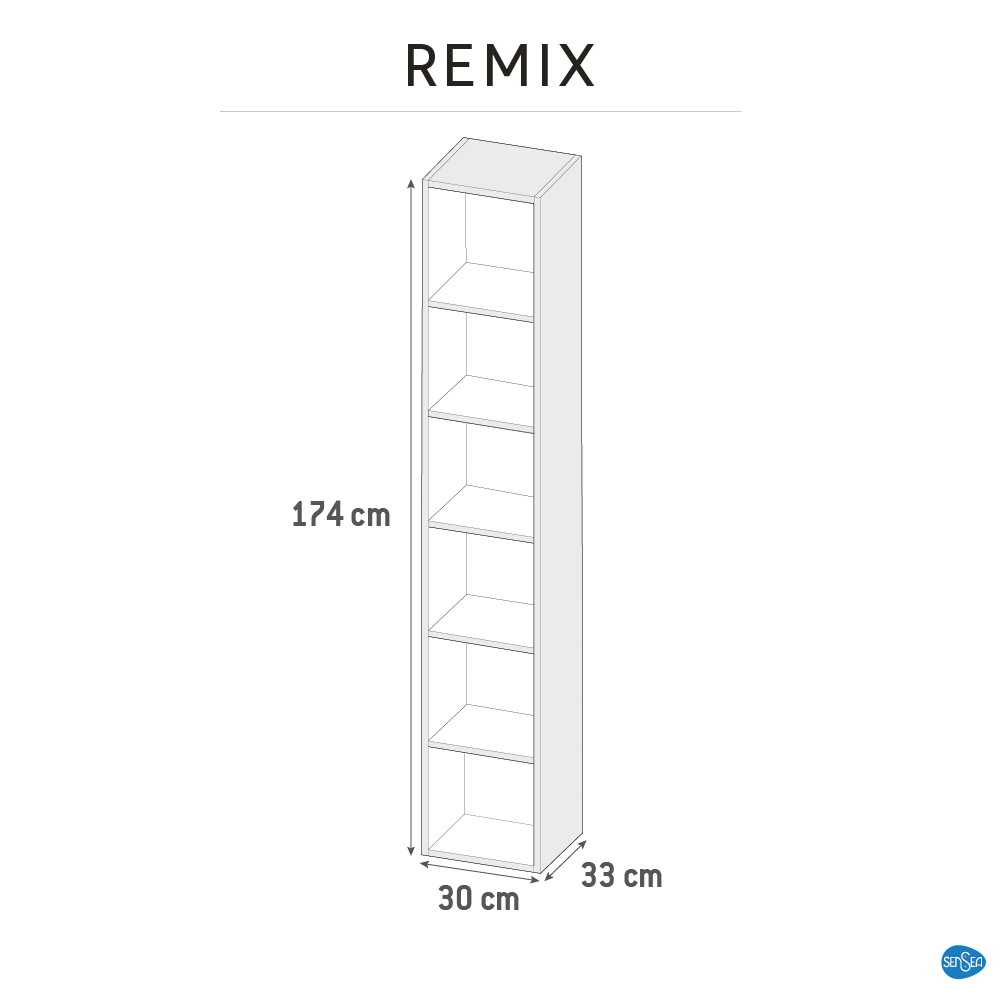 Caisson colonne l.30 x H.173 x P.33 cm, chêne, Remix - 5