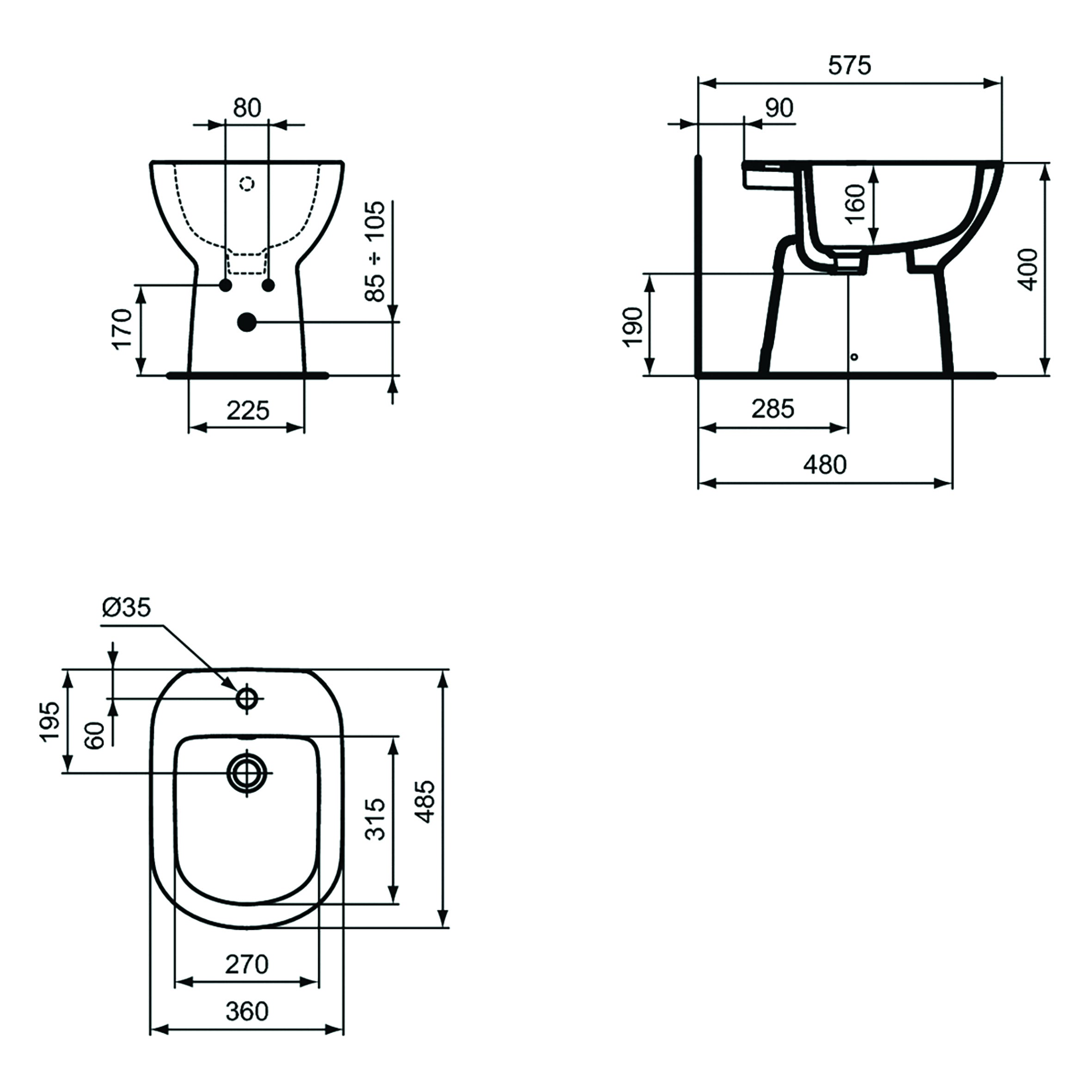 Bidet distanziato I.Life A IDEAL STANDARD L 36 x H 40 x P 48.5 cm Bianco EUR - 4