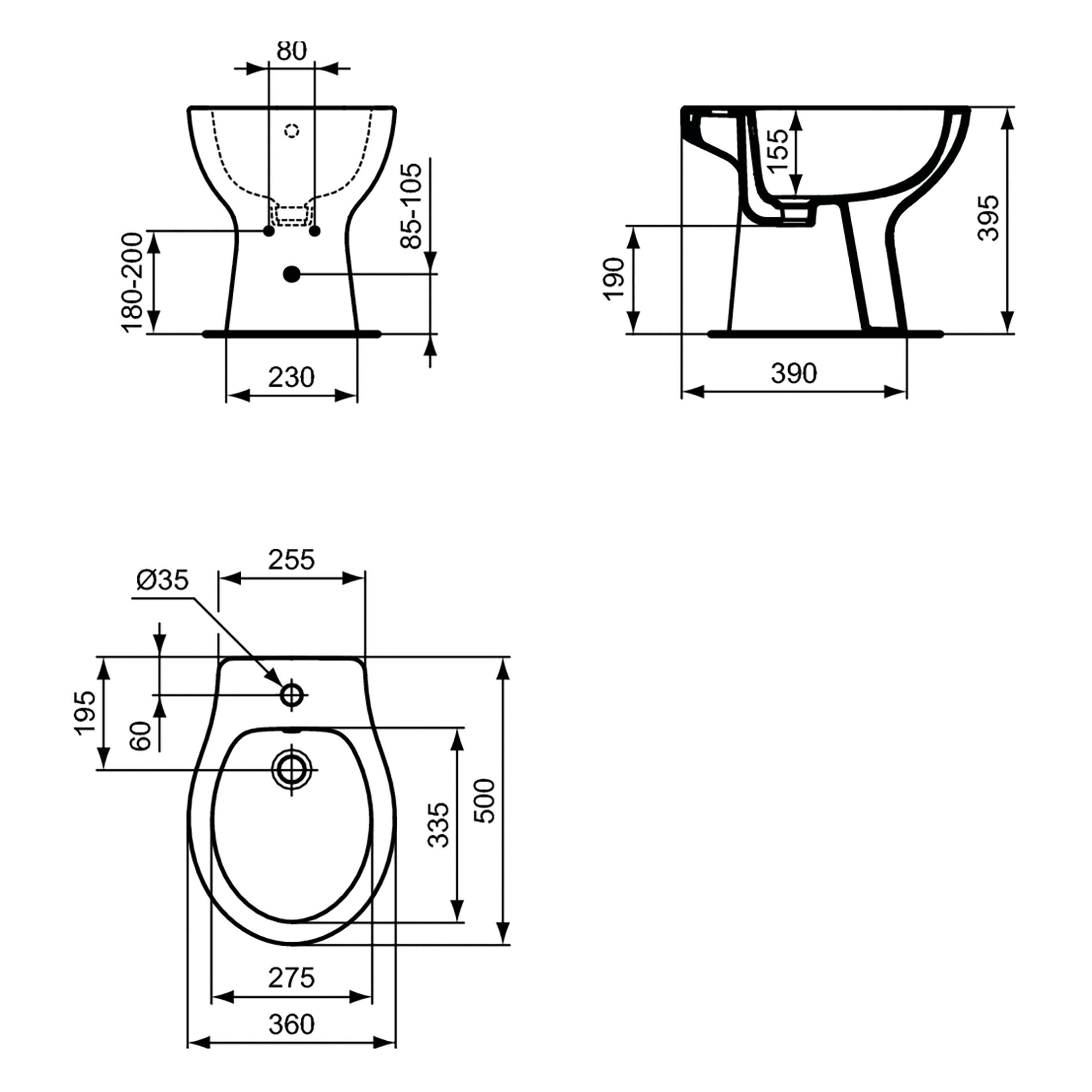 Bidet distanziato Tirso IDEAL STANDARD L 36 x H 39.5 x P 50 cm Bianco EUR - 2
