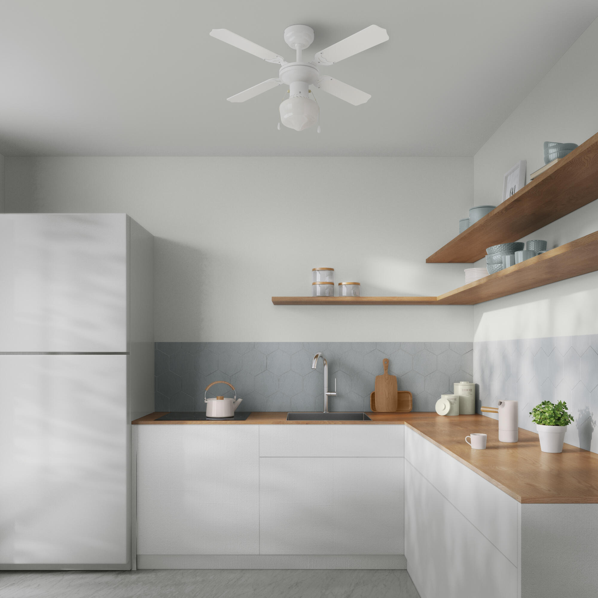 Ventilador de techo con luz AC ø91 cm Barbade blanco/beige E27 4 aspas de madera |3 velocidades |modo verano/invierno | recomendado para <13m² - 19