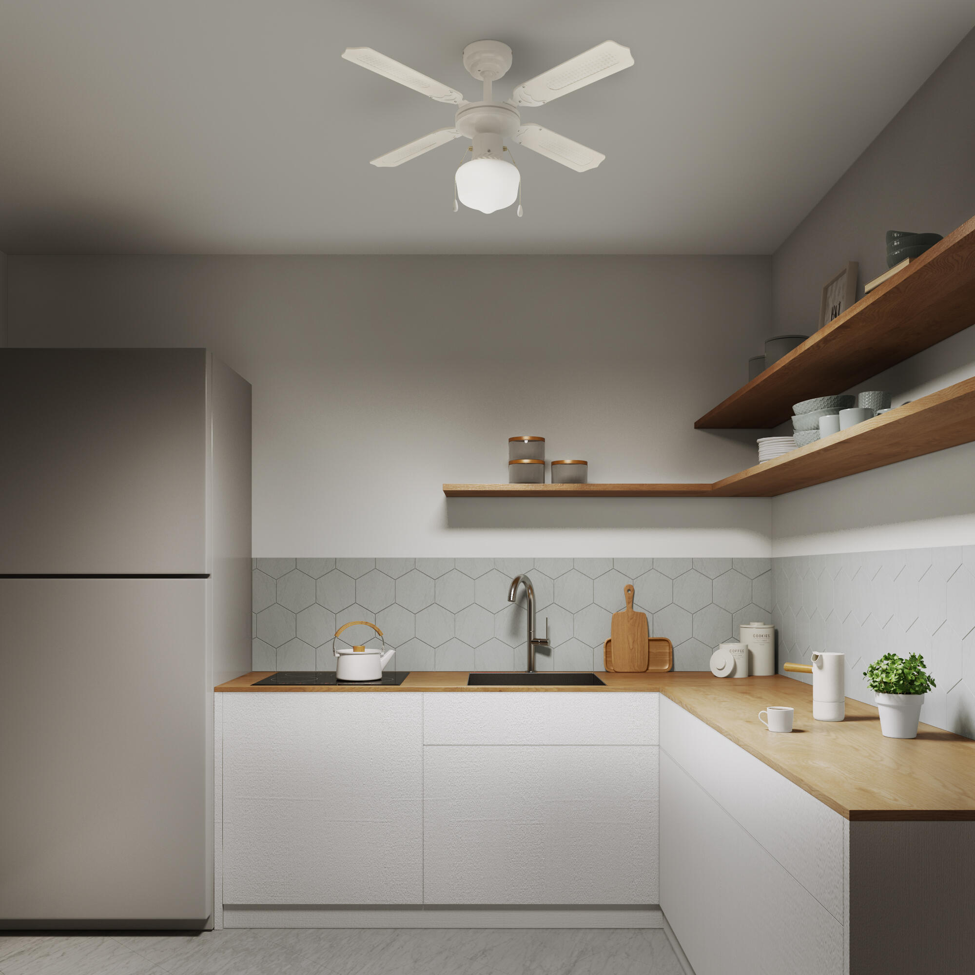 Ventilador de techo con luz AC ø91 cm Barbade blanco/beige E27 4 aspas de madera |3 velocidades |modo verano/invierno | recomendado para <13m² - 20