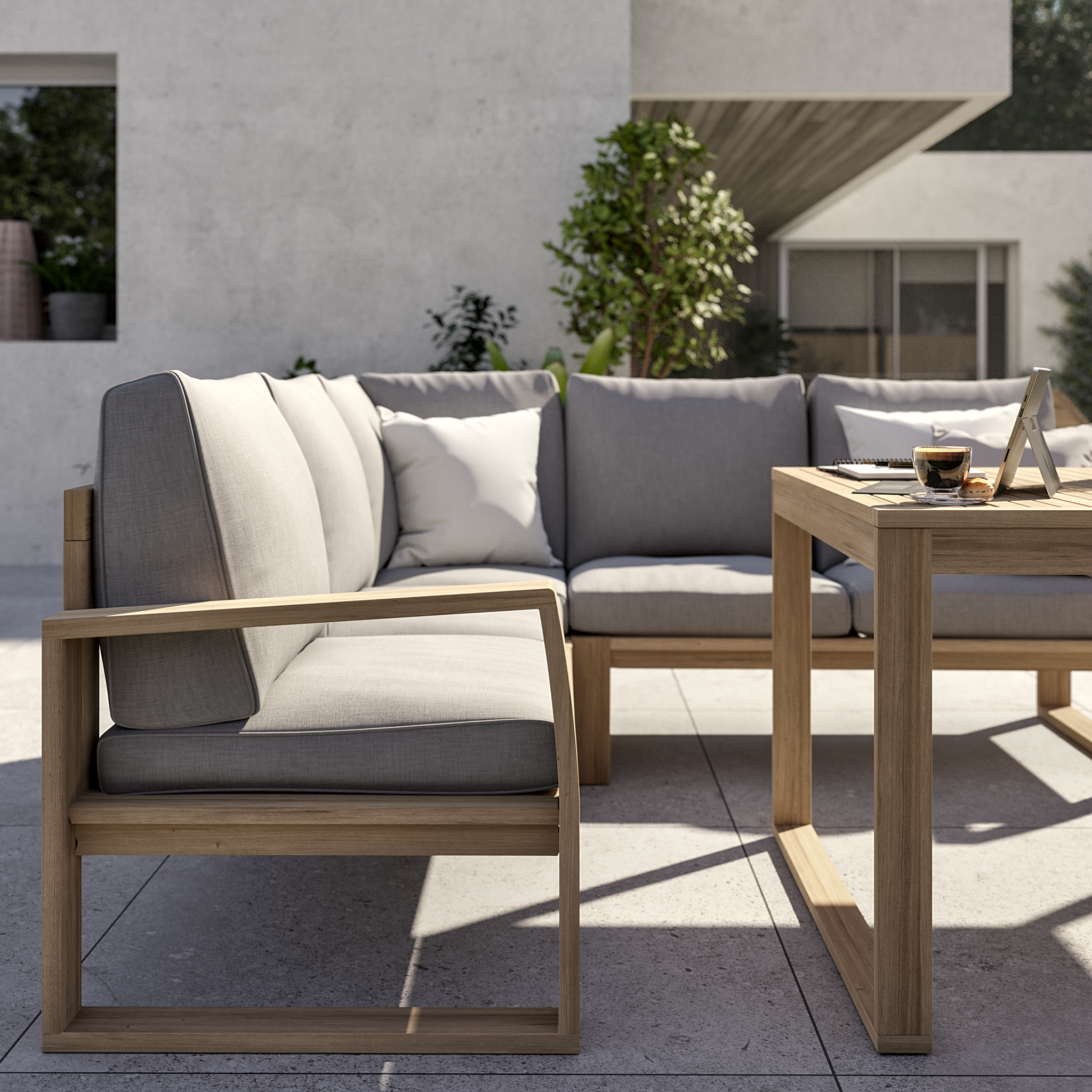 Conjunto de sofás y mesa baja solaris de madera acacia para 6 personas