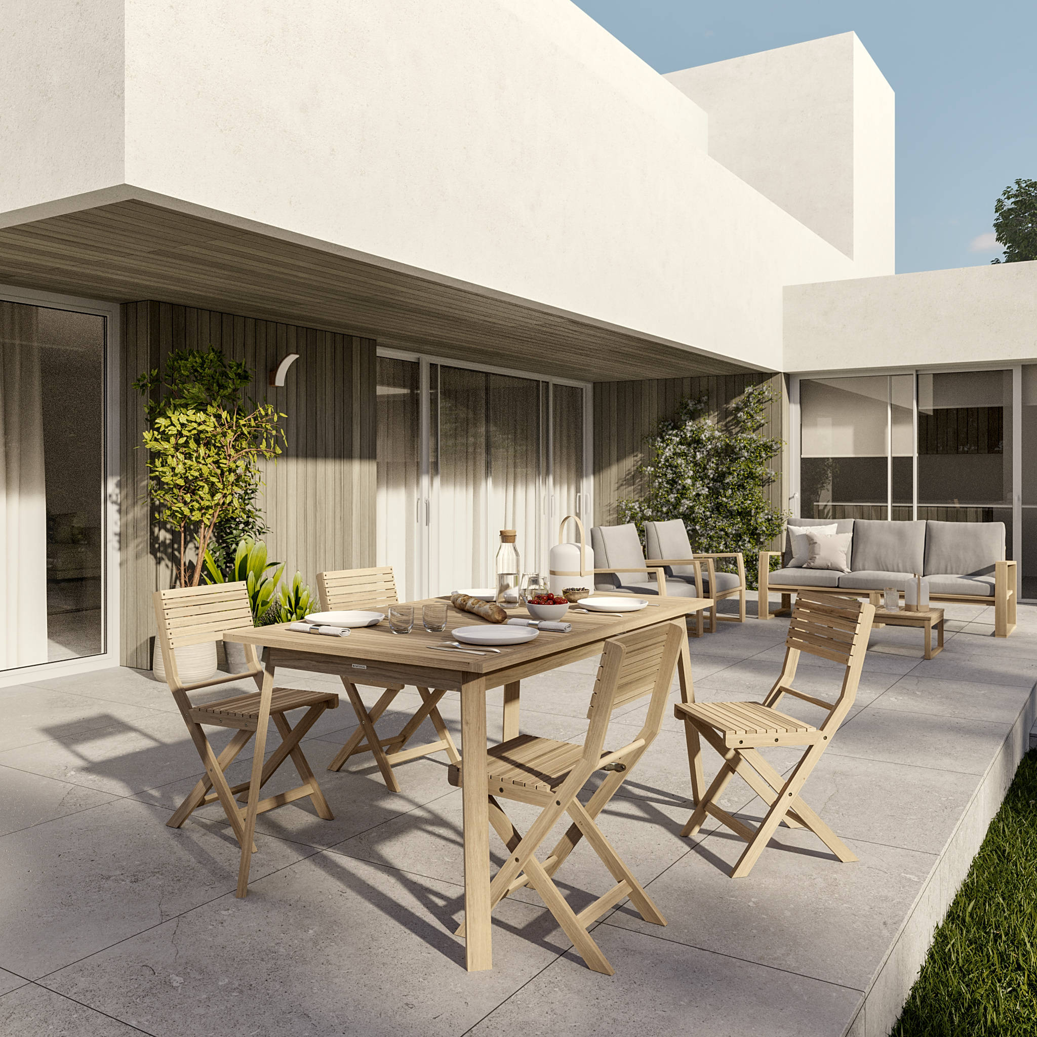 Sedia da giardino in legno pieghevole Solis Origami NATERIAL, seduta in acacia marrone, 2 pezzi - 2