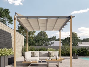 Pergola adossée aluminium avec toit coulissant 12 m2 - Habrita - Gamm vert