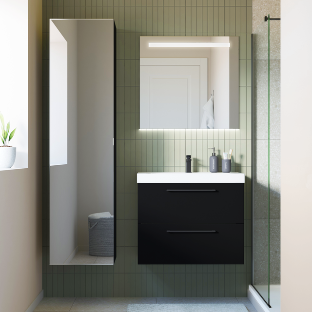 Meuble vasque 2t l.75 x H.58 x P.46cm noir mat Remix
