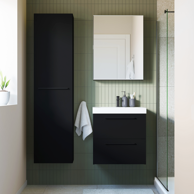 Meuble vasque 2t l.60 x H.58 x P.46cm noir mat Remix