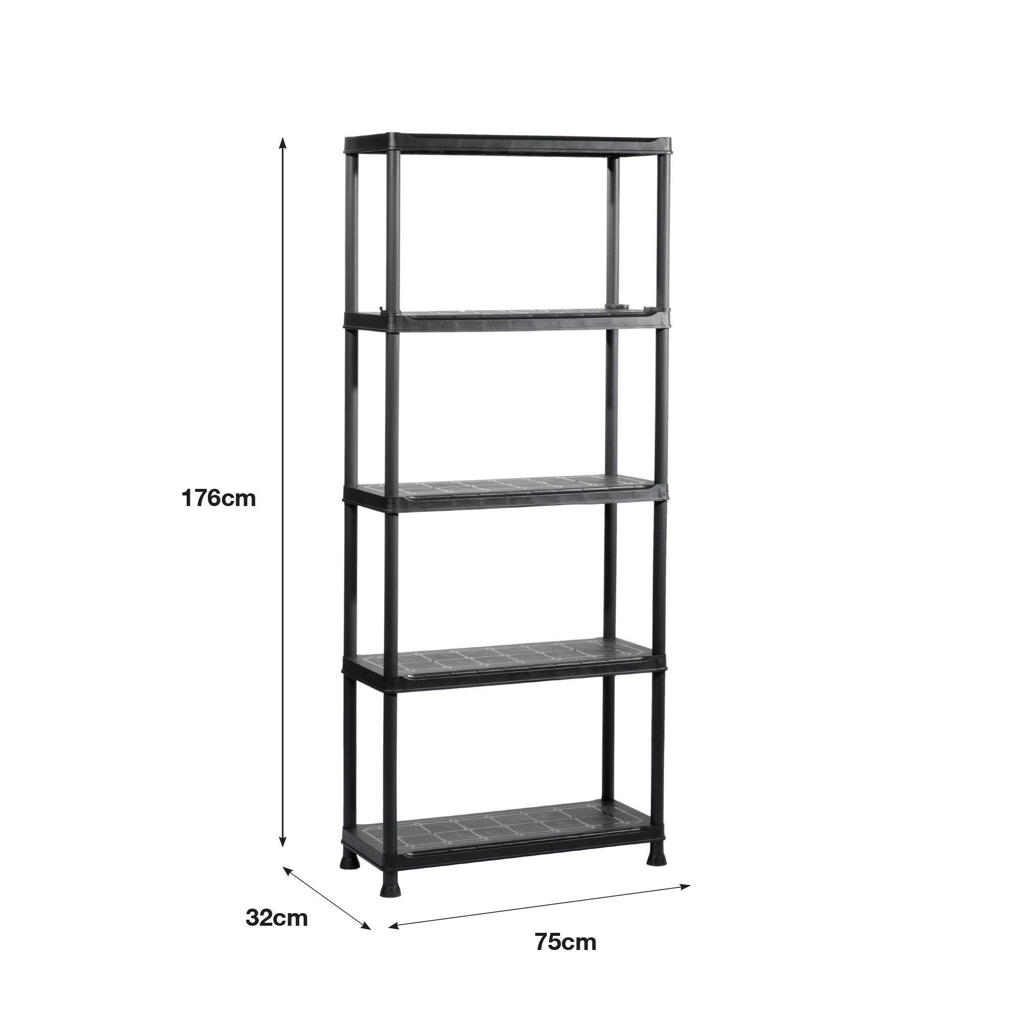 Scaffale in kit 5 ripiani PLUS SHELF 60/5 L 75 x P 32 x H 176 cm nero, portata per ripiano 30 kg - 6