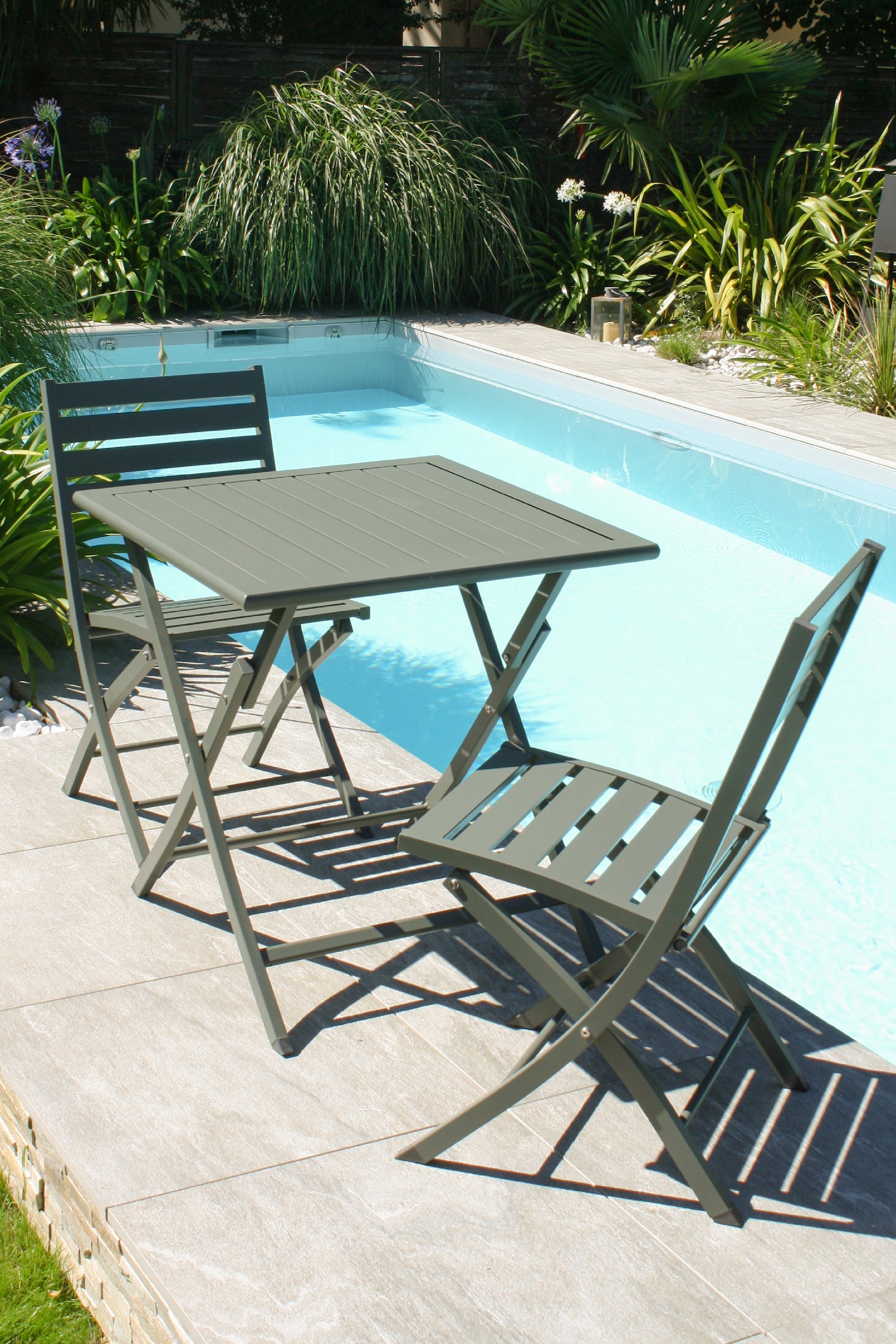 Table de jardin pliante Marius carré vert 2 personnes - CITY GARDEN - 4