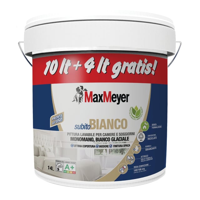 Pittura per interni lavabile, MAXMEYER Subito Bianco A+ bianco opaco, 14 L