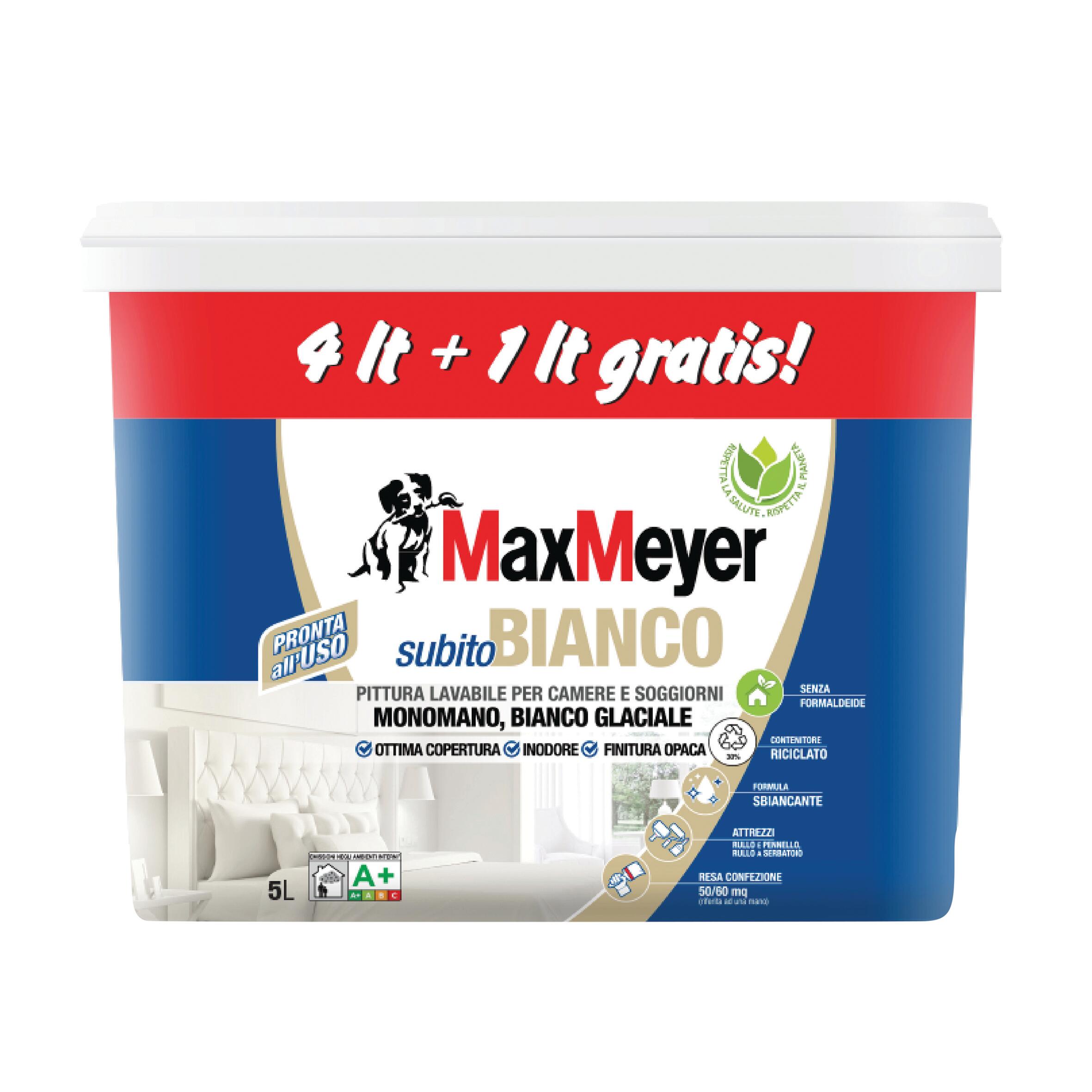 Pittura per interni lavabile, MAXMEYER Subito Bianco A+ bianco opaco, 5 L - 4