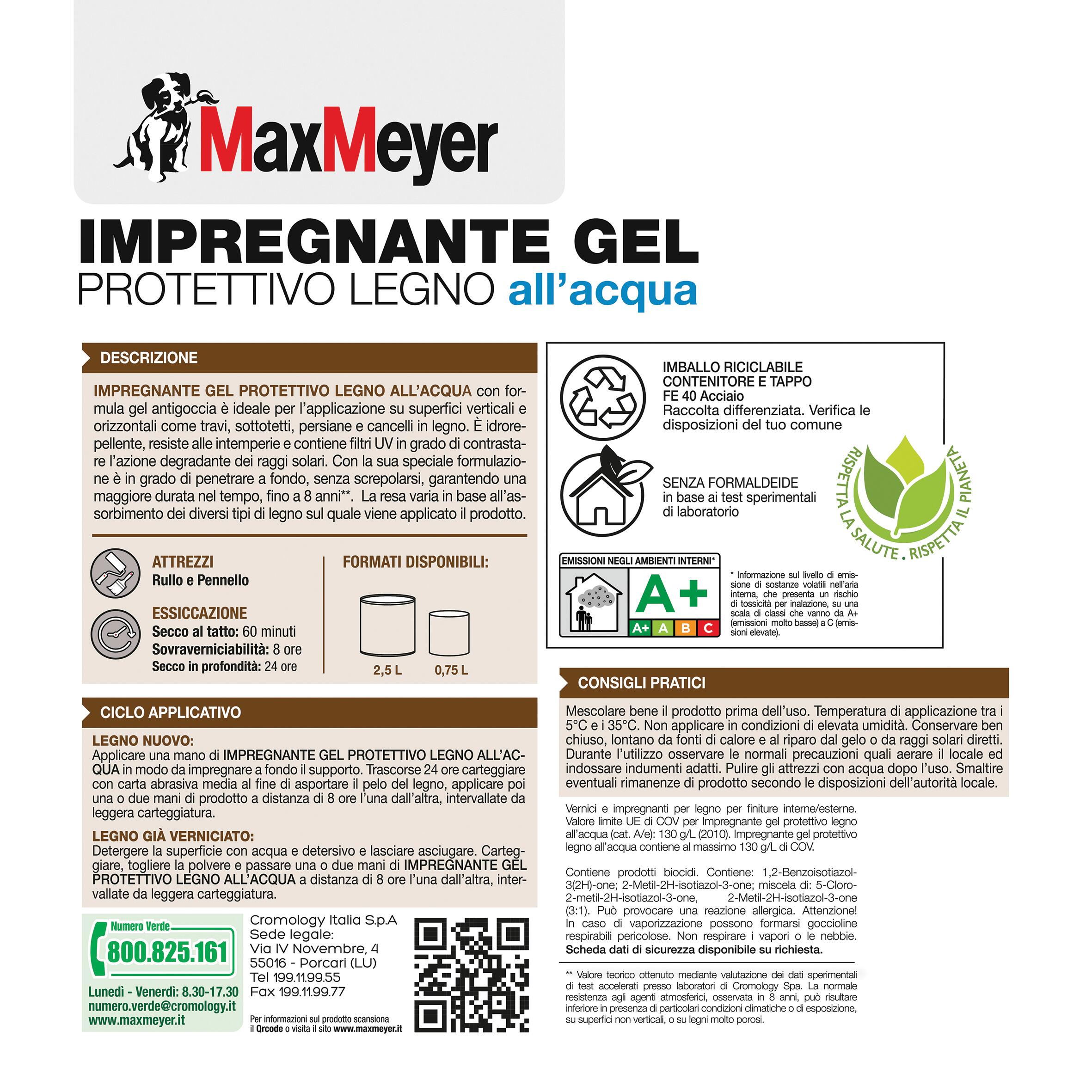 Impregnante per legno da esterno a base acqua MAXMEYER Gel noce medio opaco 0.75 lt, 8 anni di protezione. - 9
