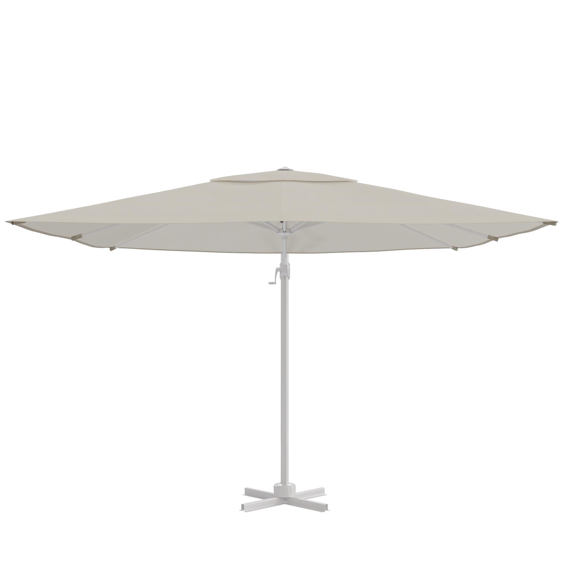 Parasol excéntrico cuadrado de aluminio/acero naterial aura blanco 290x290 cm + 4 pies de parasol cuadrado de hormigón de 25 kg