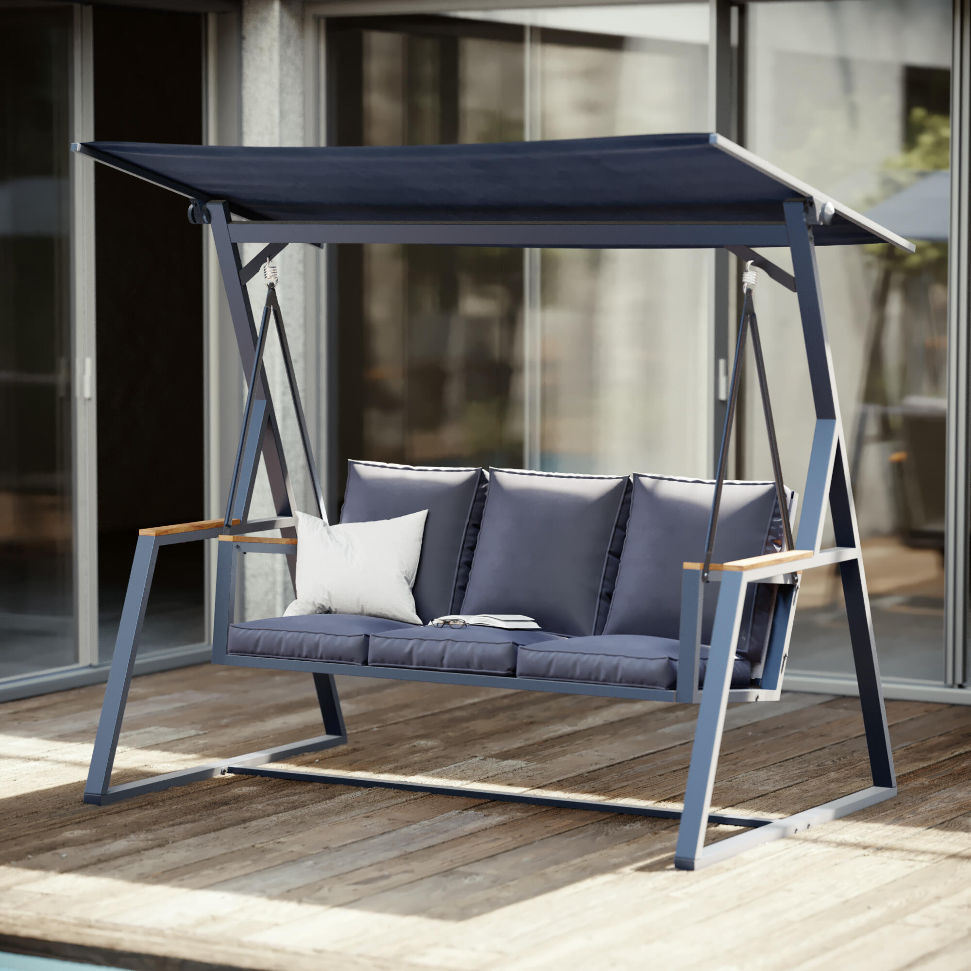 Balancelle 3 places en acier anthracite NATERIAL Oris l.203 x P.130 x H.175 cm - 2