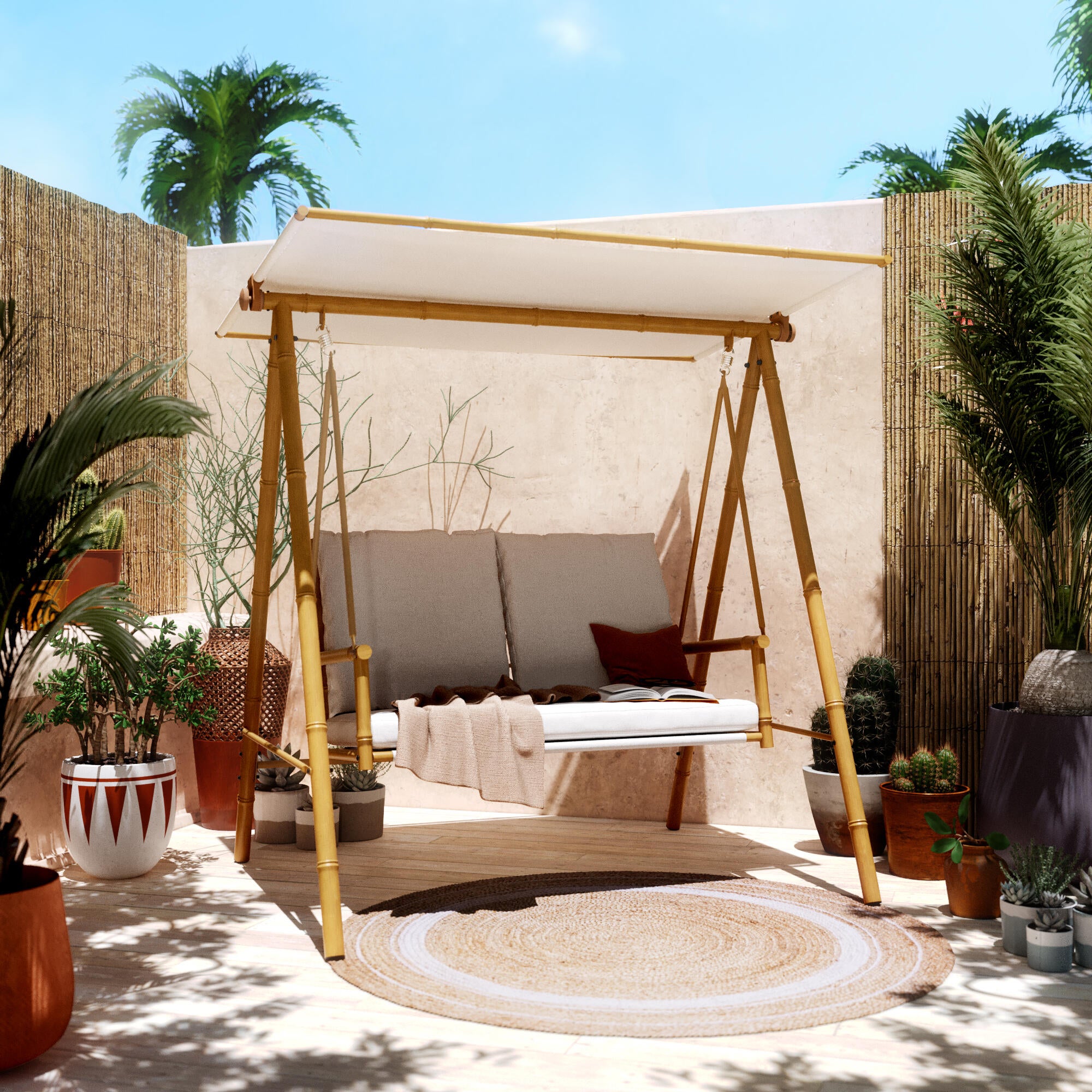 Balancelle 2 places en acier beige NATERIAL Bamboo - 6