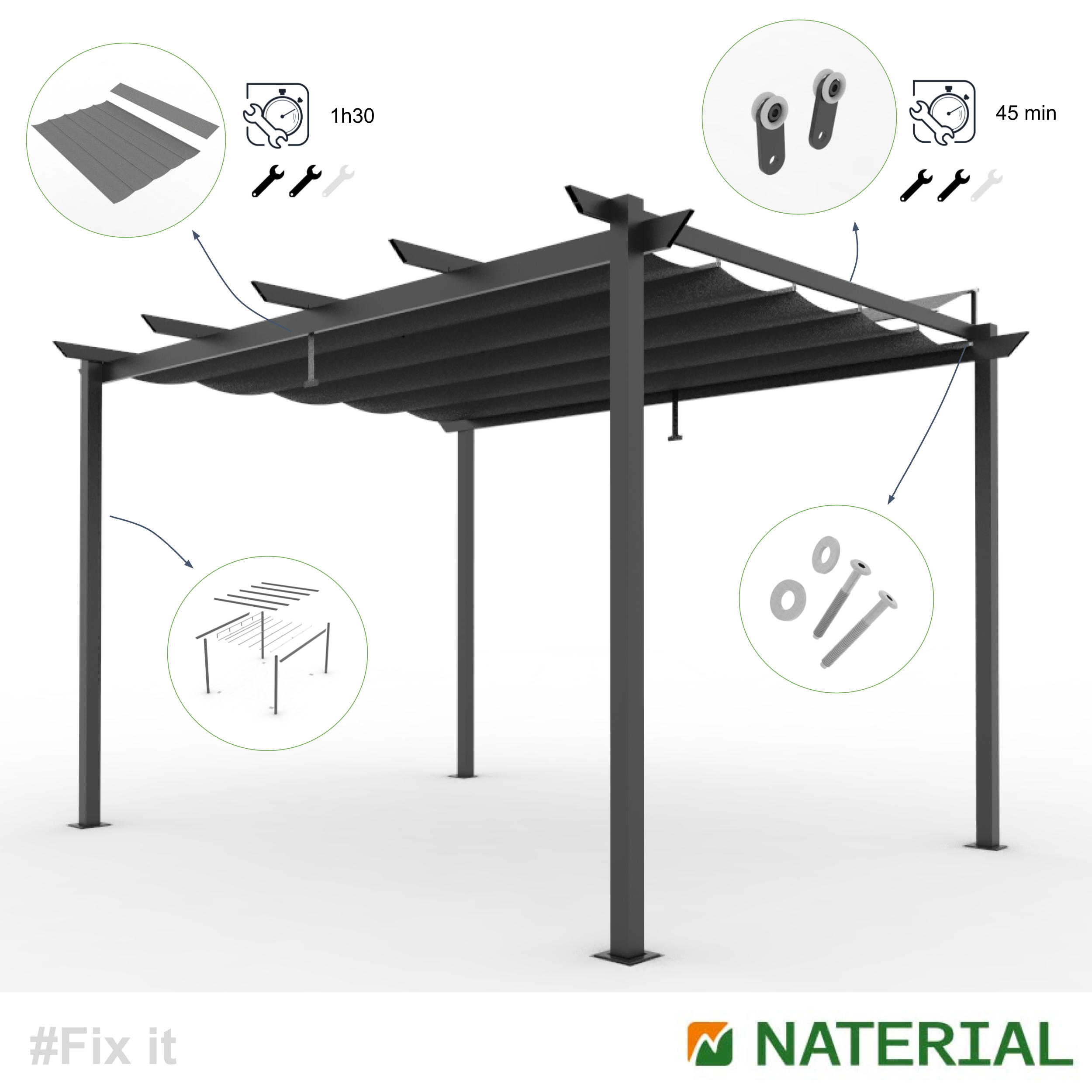 Pérgola de alumínio NATERIAL OMEGA CINZA ESCURO 2,85X4M - 7