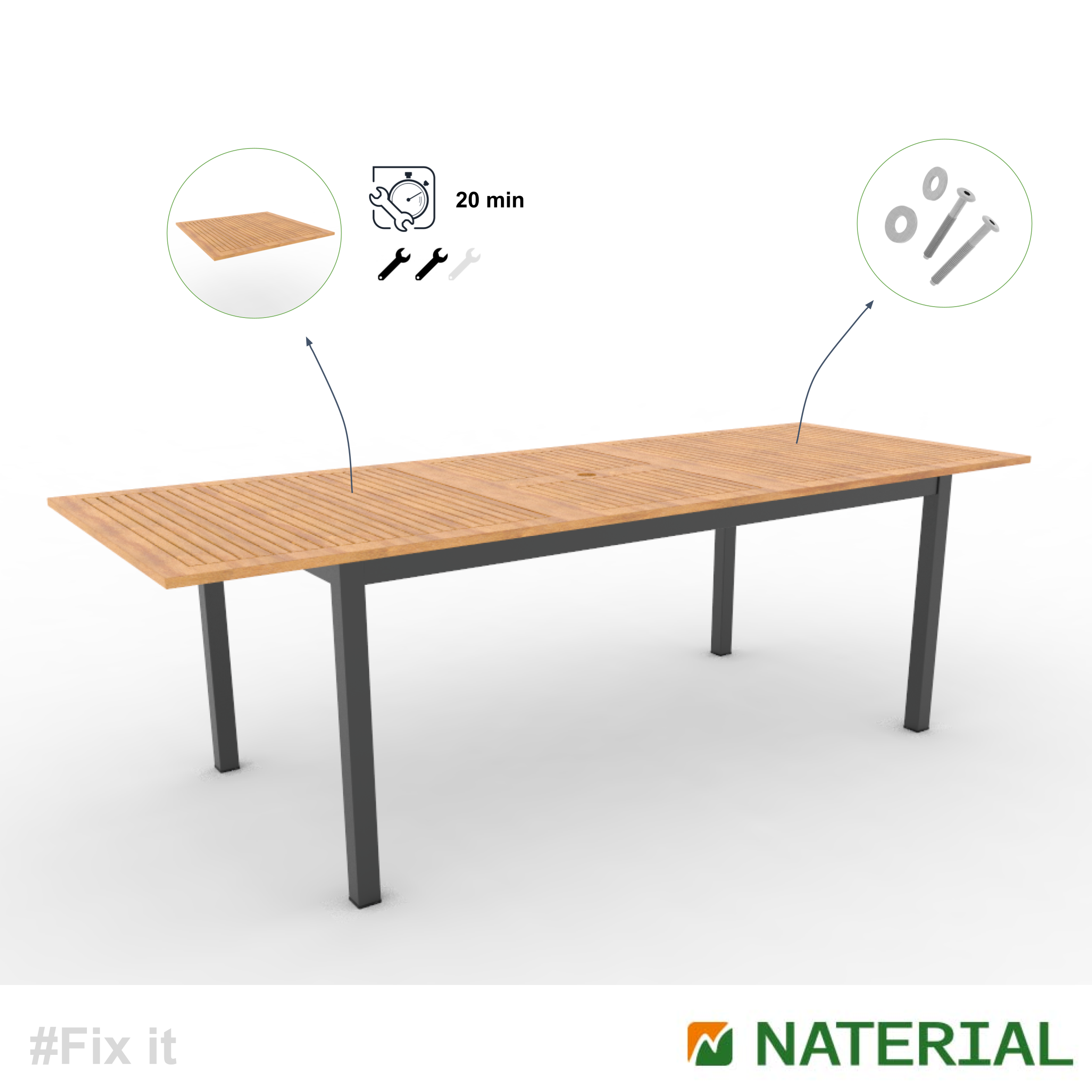 Stół ogrodowy Oris 100x180/240 cm drewniany Naterial - 22