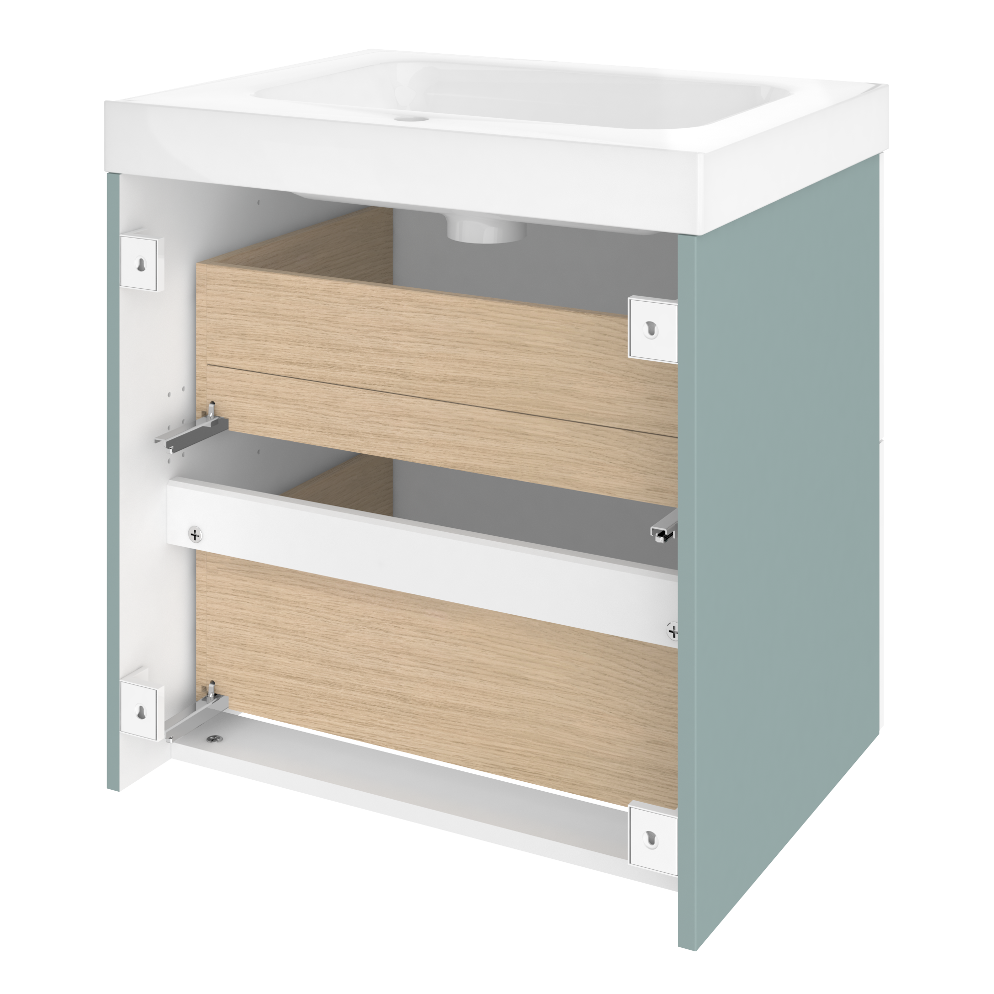 Mobile da bagno sospeso sotto lavabo L 75 x H 58 x P 33 cm verde laminato opaco, 2 cassetti SENSEA Remix - 5