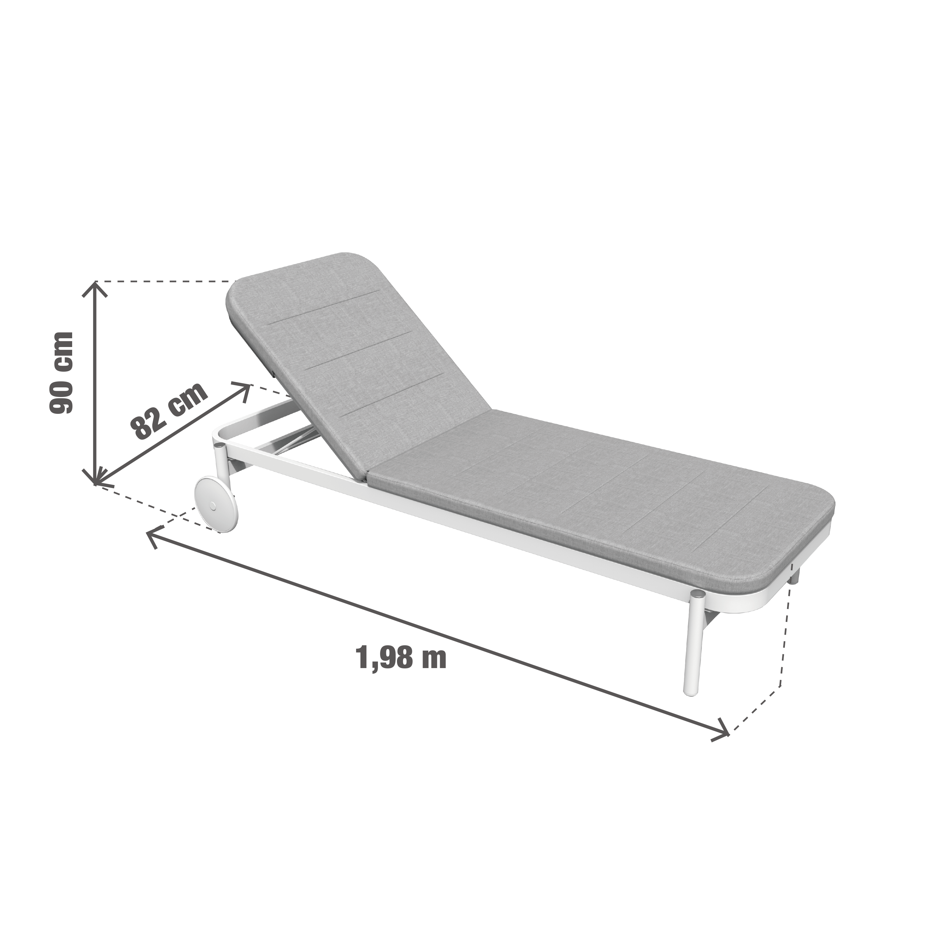 Lettino con cuscino e con ruote Arena NATERIAL in alluminio bianco e cuscino grigio 82 x 90 x 198 cm - 16
