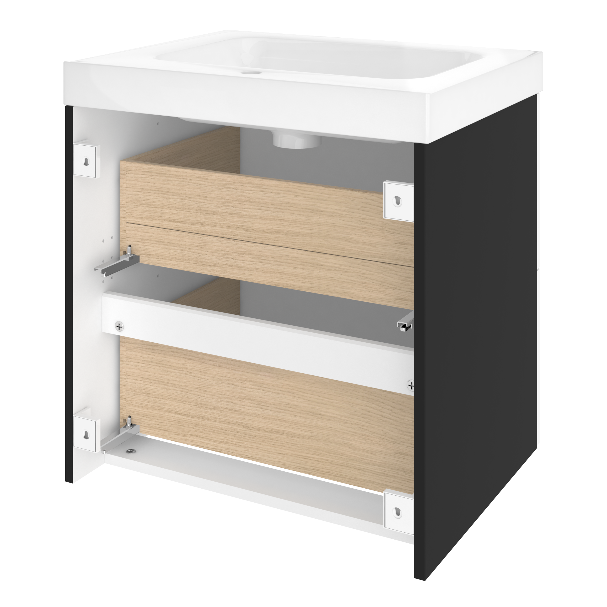 Szafka łazienkowa 2 szuflady + umywalka zestaw 61x49.5 cm Remix czarna Sensea