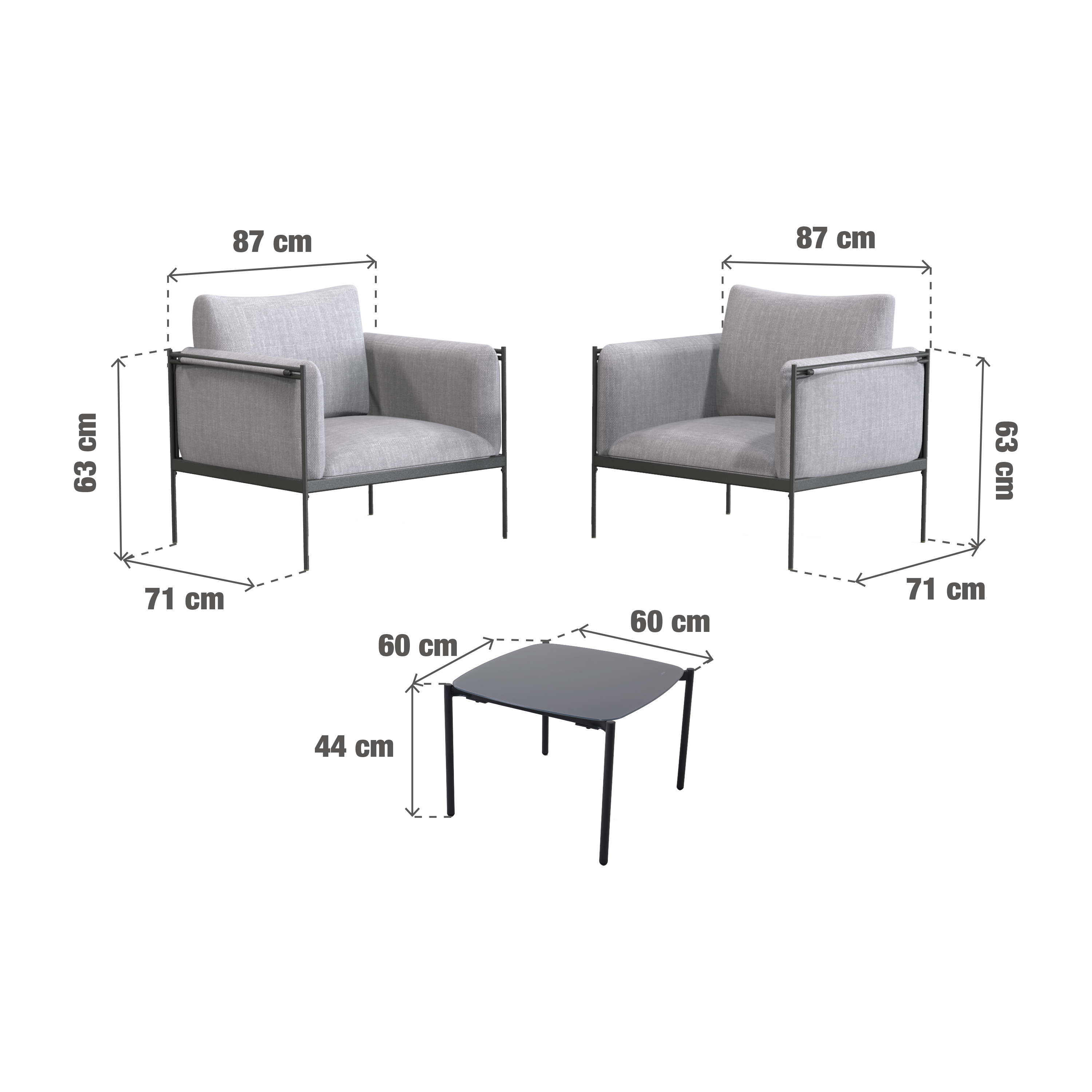 Conjunto jardim relax mesa e 2 cadeiras aço cinza escuro Levo Naterial - 9