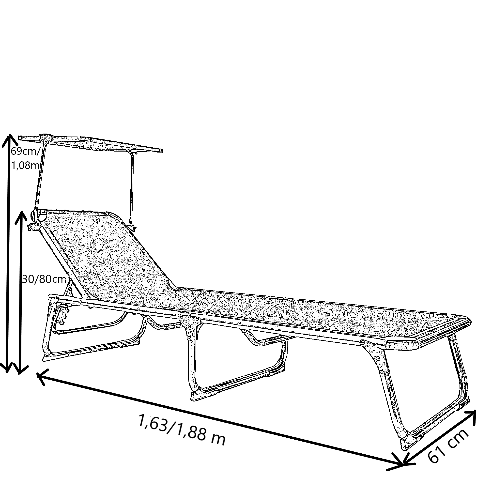 Espreguiçadeira alumínio com pala para o sol 61x188 cm branco Azur - 8