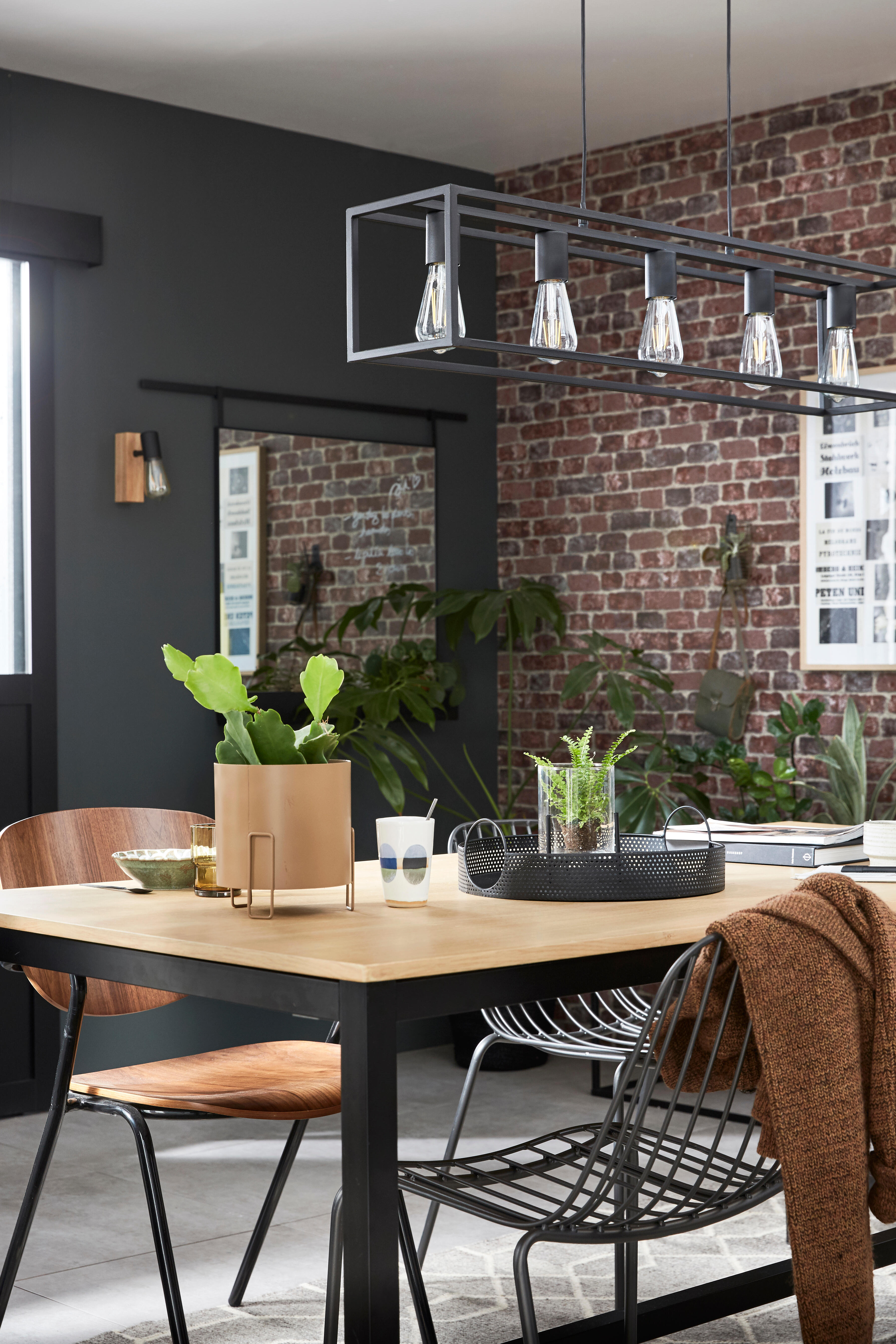 Suspension Eldrick, acier, noir, l.100 cm INSPIRE, E27 - 2