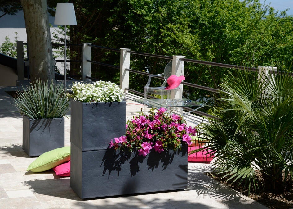 Jardinière Volcania EDA L.99.5 x l.39 x H.43 cm, anthracite - 2