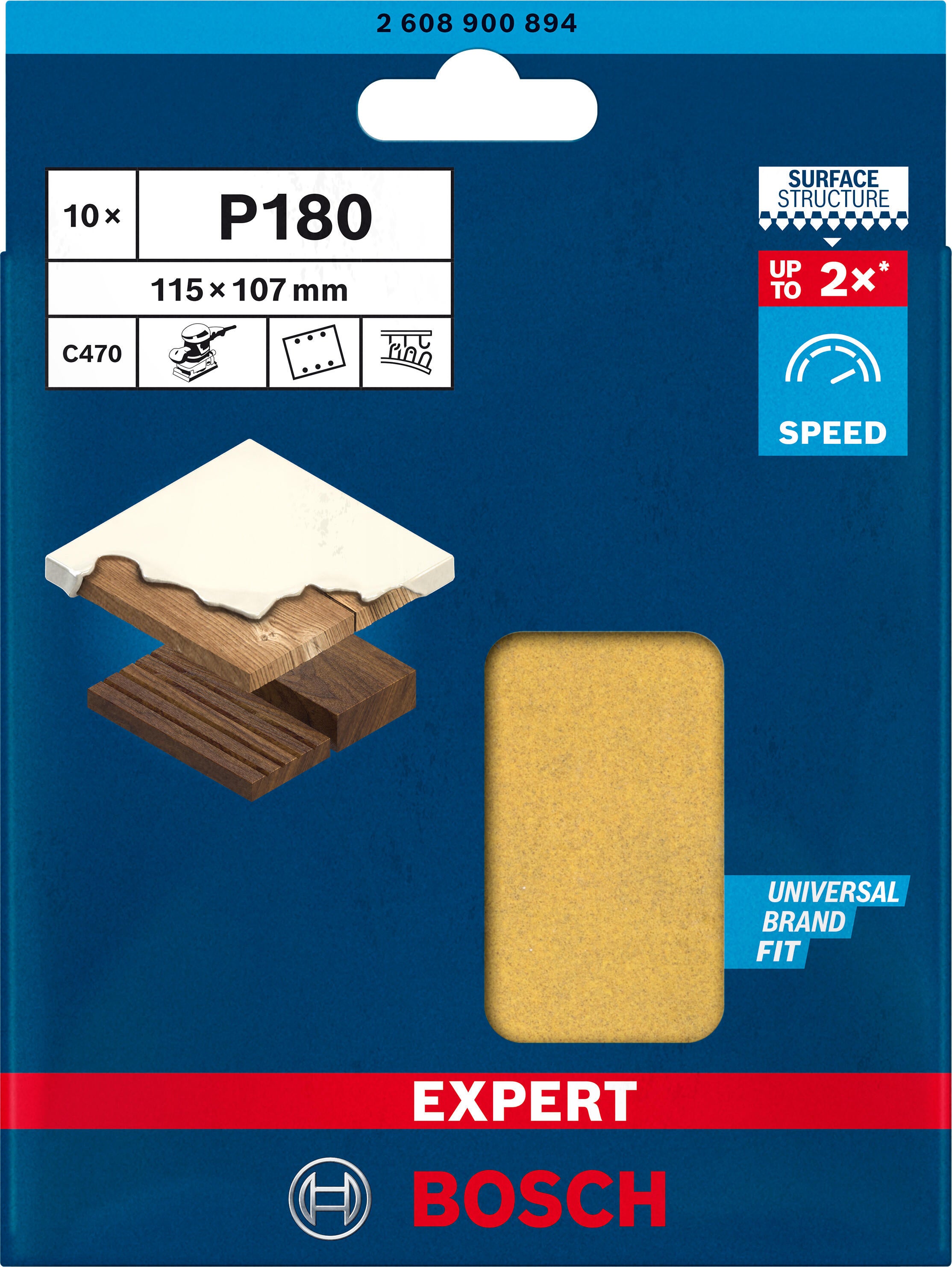 Lot de 10 feuilles abrasives 115 x 107 mm grain 180 BOSCH EXPERT C470 - 2