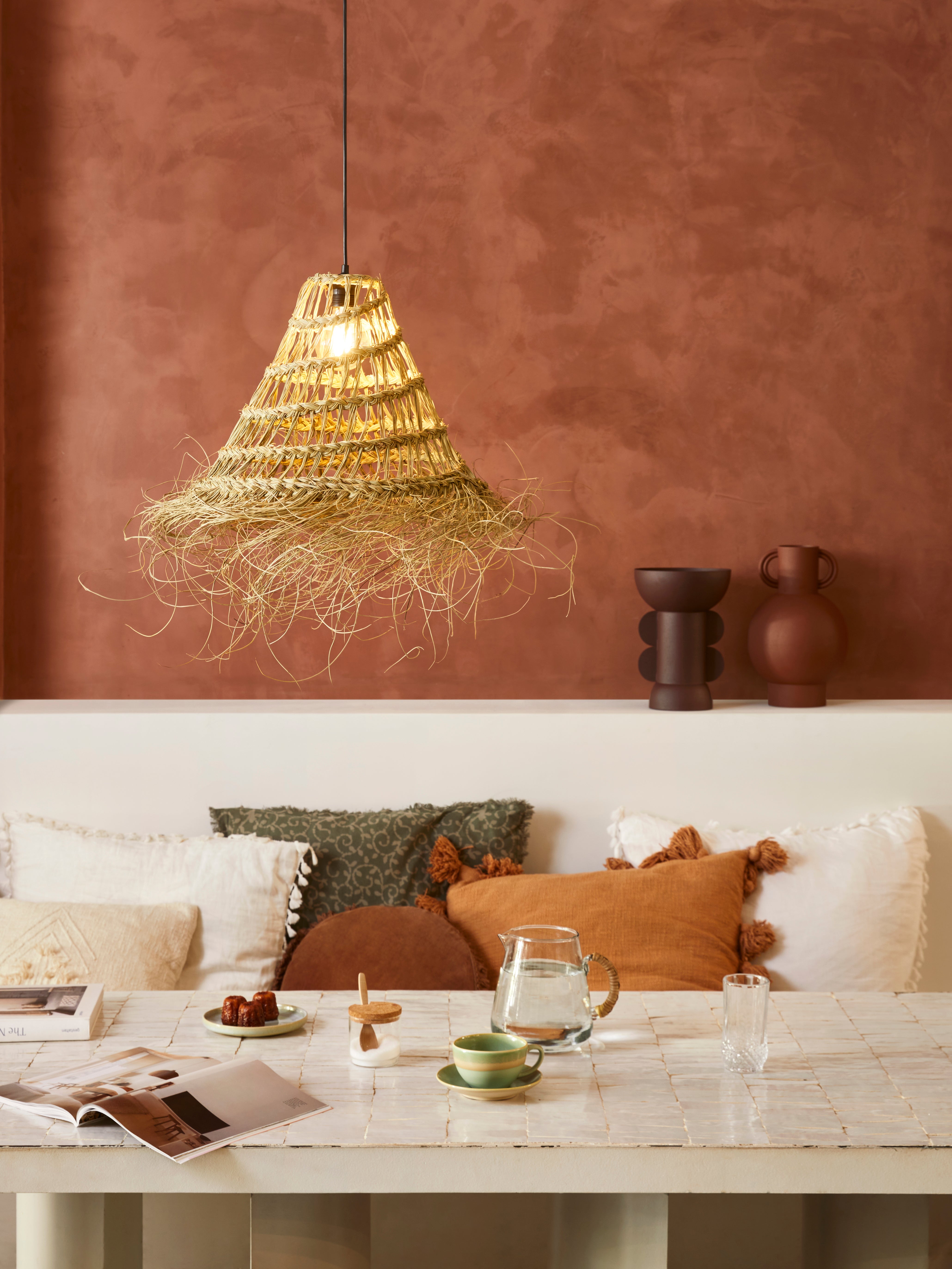 Lampadario Natura Atlas nero paralume beige E27 Ø40cm COREP - 4