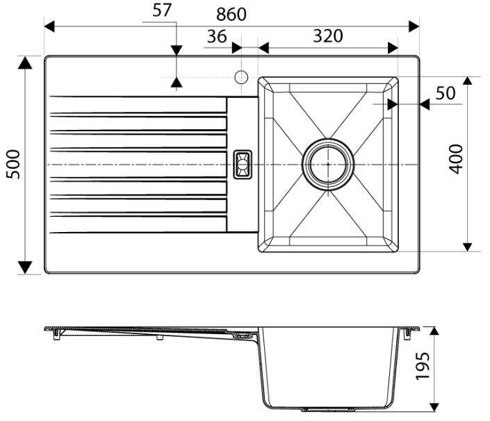 Evier à encastrer 1 bac avec égouttoir, résine, SOLO Gris - 2