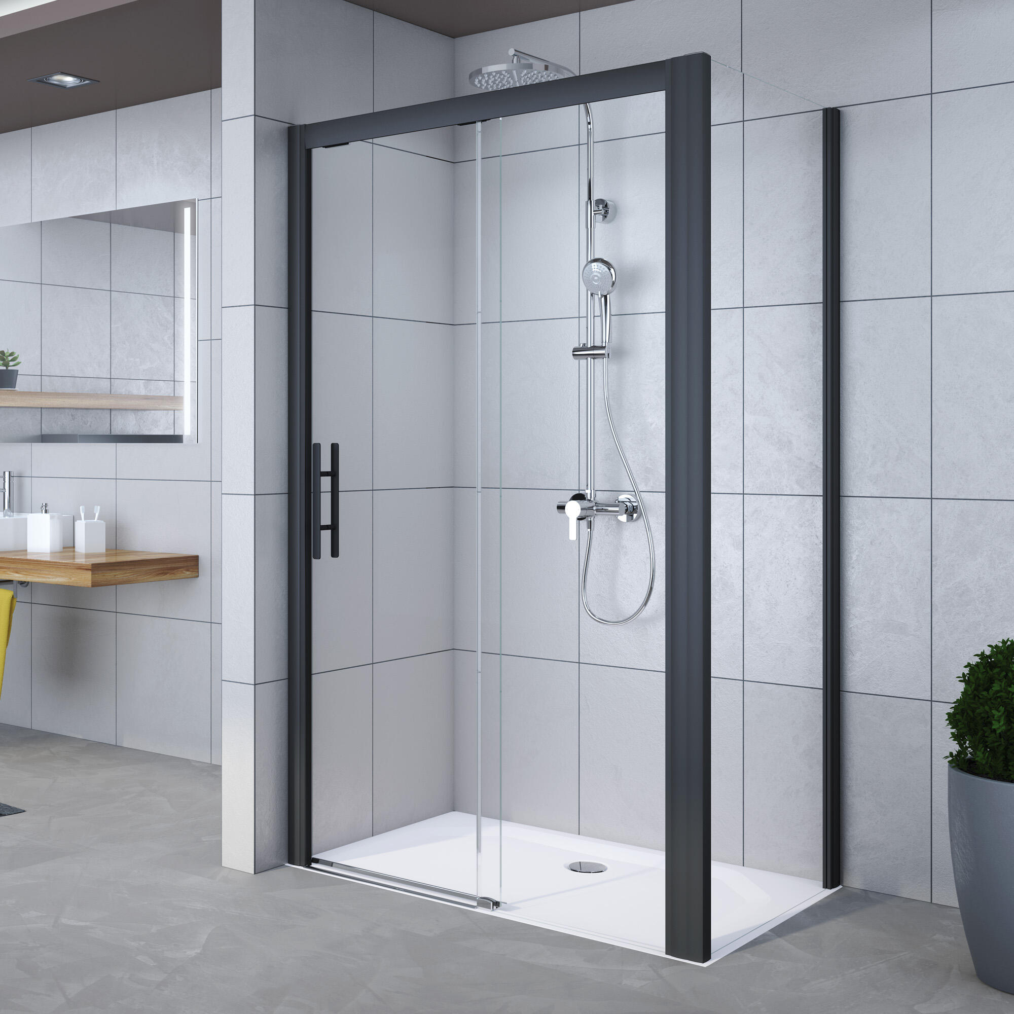 Paroi de douche coulissante verre transparent 150 cm, Adena - 2