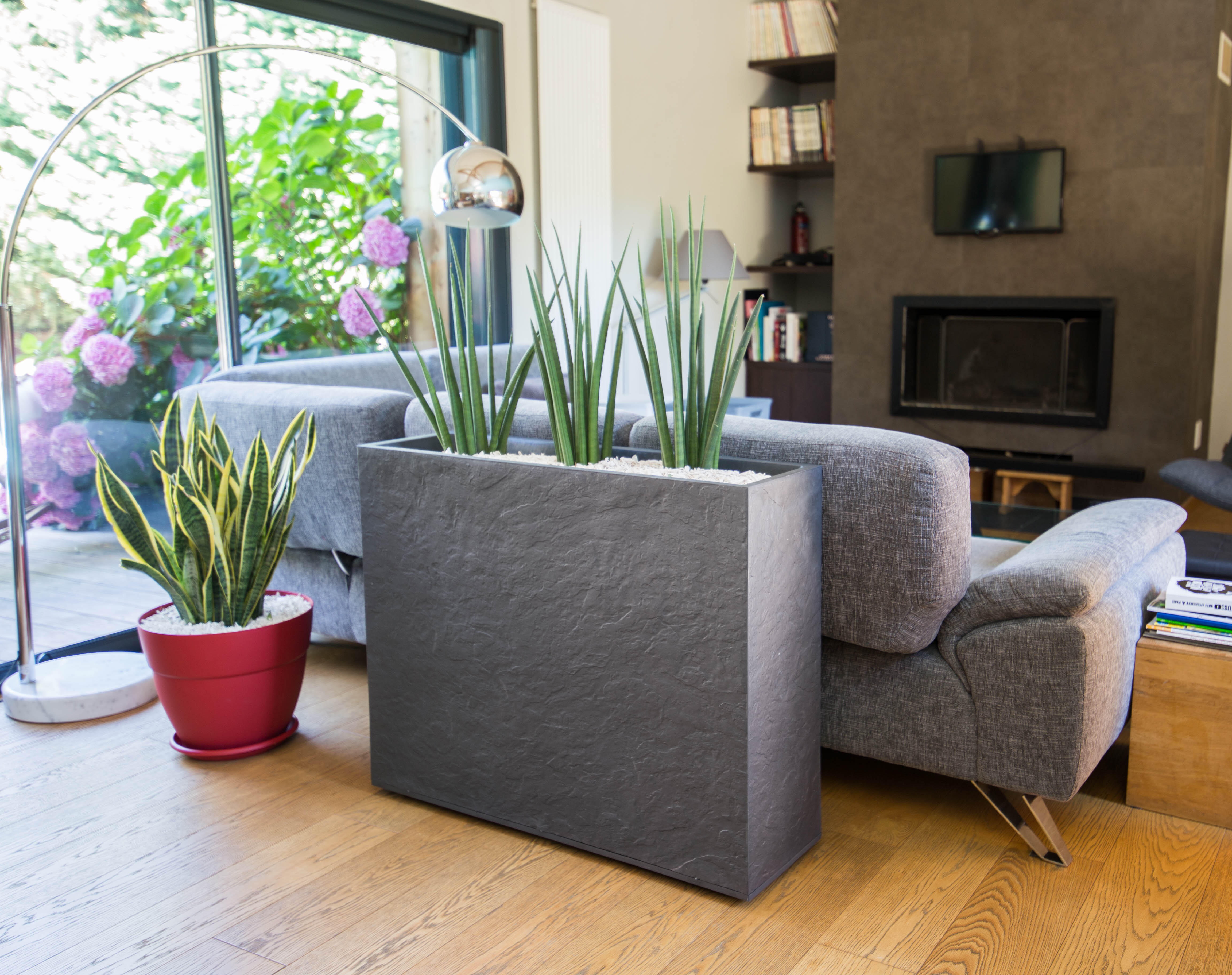 Pot plastique Volcania, L.99.5 x l.29.5 x H.78.5 cm, anthracite - 2