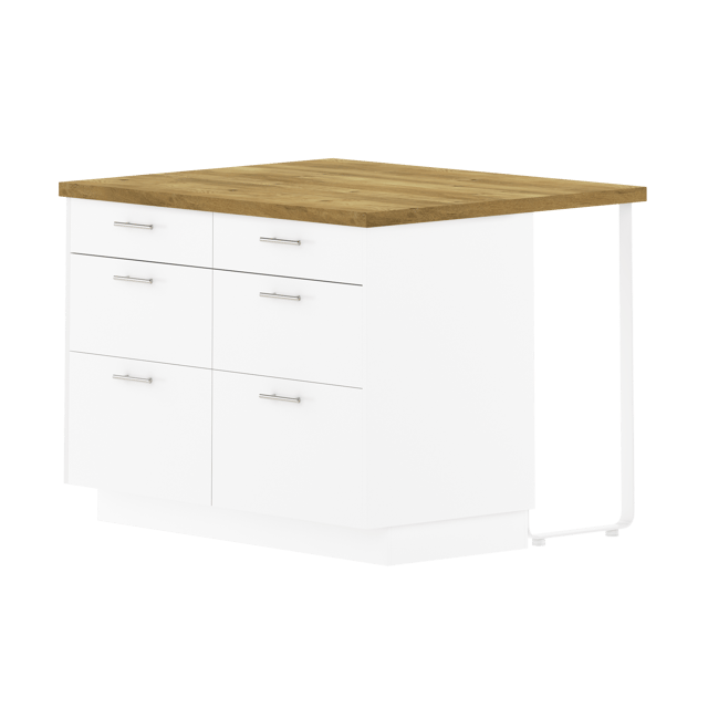 Ilot central de cuisine Sevilla blanc 6 tiroirs et 1 bar H80 x l126