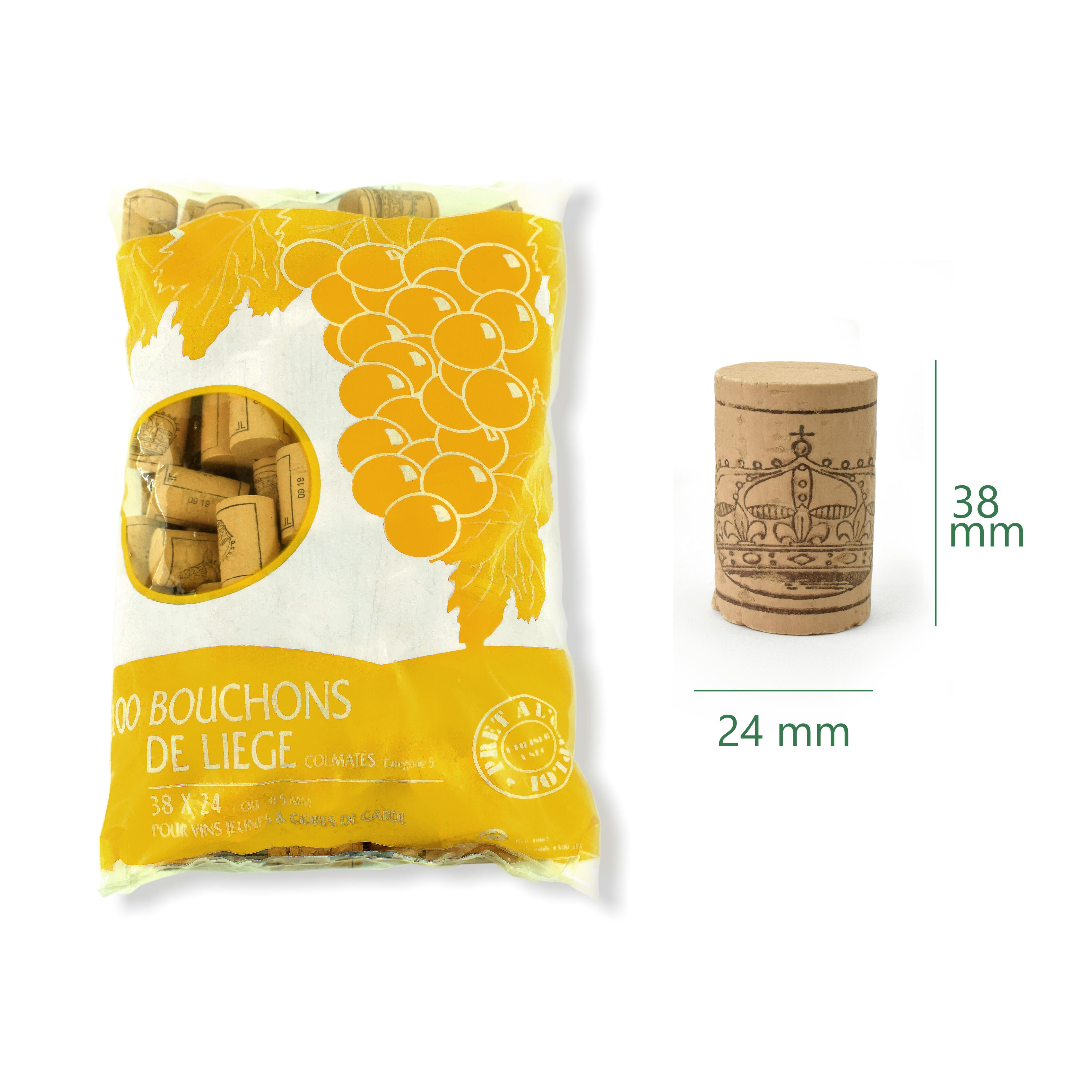 Lot de 100 bouchons en liège, DUHALLE, L.38 x l.24mm - 2