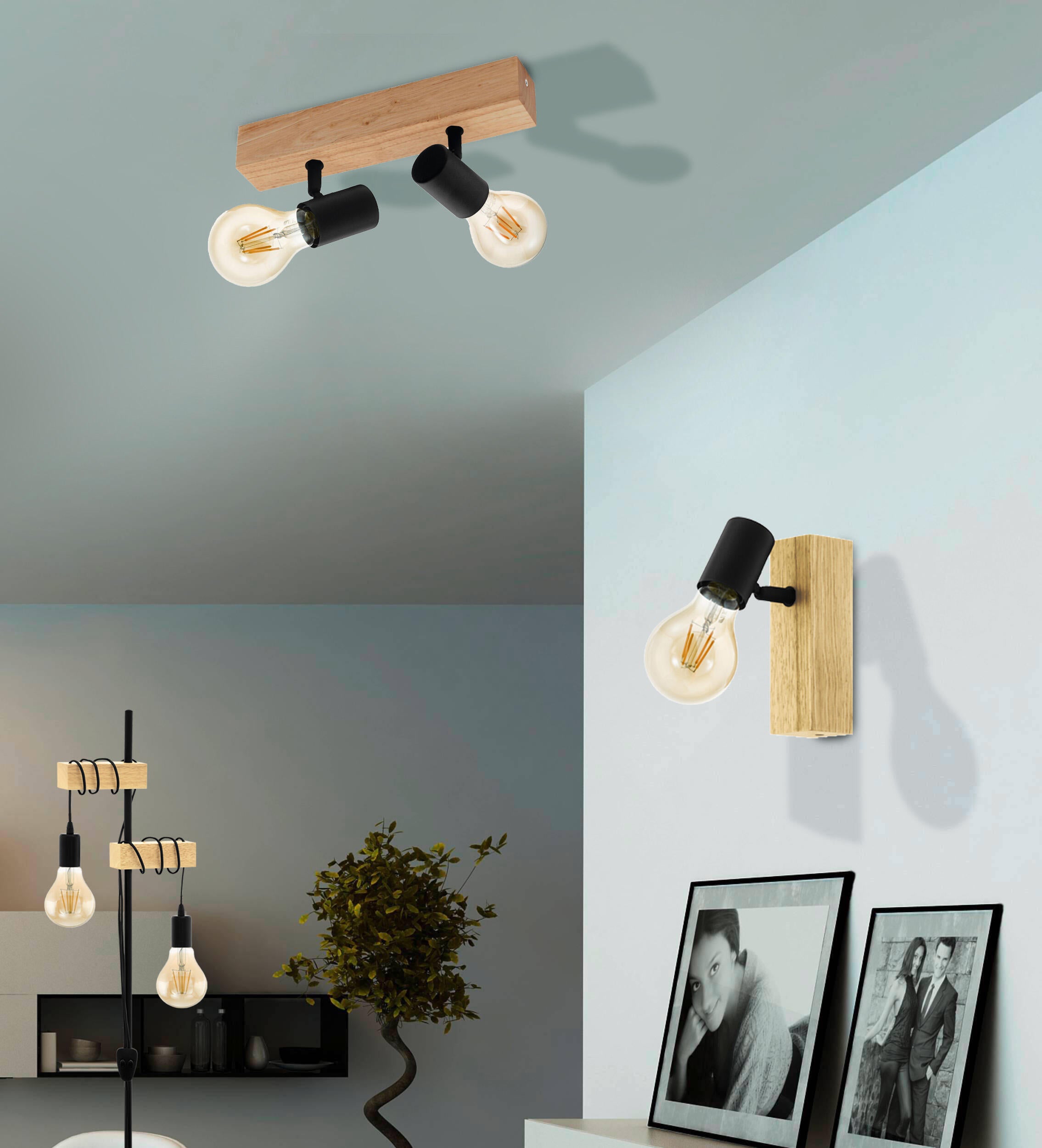 Faretto decorativo senza fonte luminosa TOWNSHEND in legno marrone E27 EGLO 2 luci - 4
