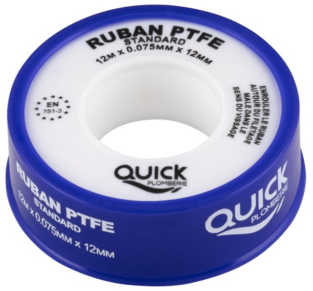 Ruban téflon ep.0.075 x l.12 mm x l.12 m QUICKPLOMBERIE