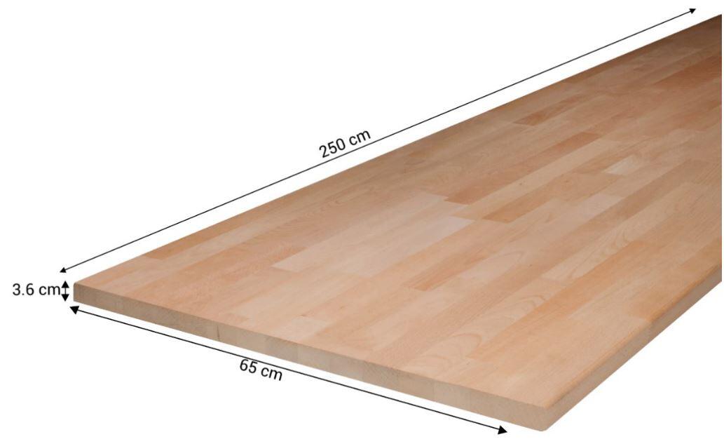 Plan de travail brut Hêtre lamellé L.250 xl.65cm, Ep.36 mm - 4